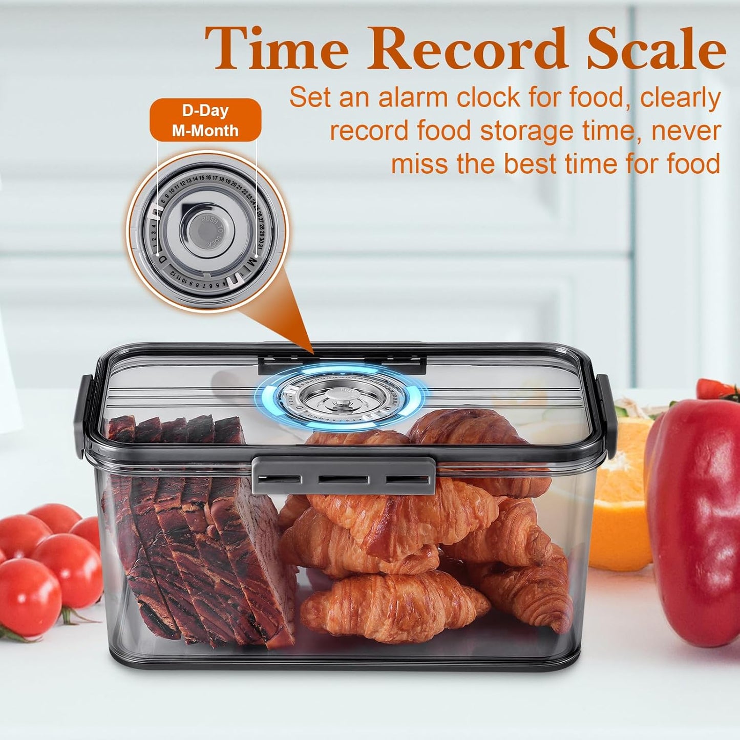 Bread Box for Homemade Bread Boxes for Kitchen Counter Airtight, Time Recording Bread Storage Container with Lid, Bread Containers Storage Airtight Loaf Bread Keeper, Dark Grey