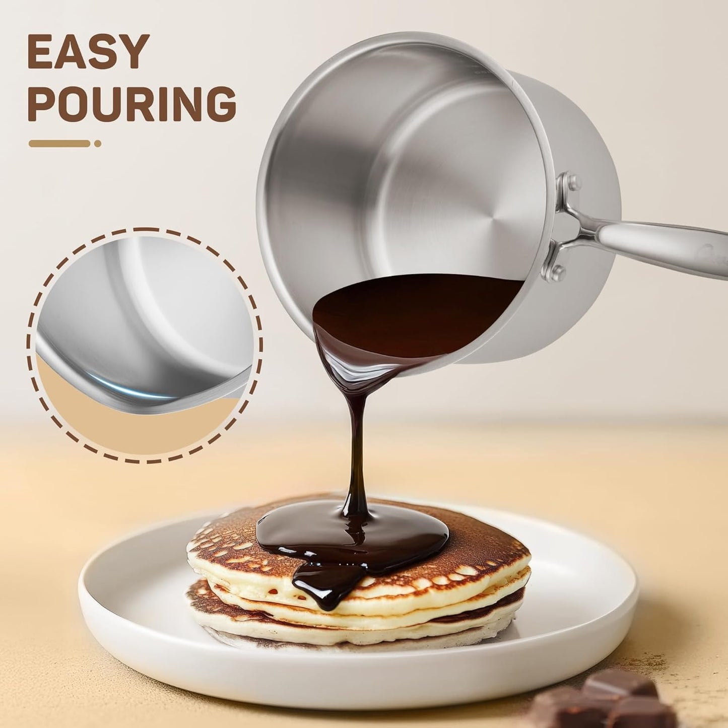 2 Qt Stainless Steel Saucepan with Glass Strainer Lid, 2 Quart Pot Stainless Steel Sauce Pan with Pour Spout, Mirror Polishing, Compatible with All Cooktops Dishwasher Safe Oven Safe