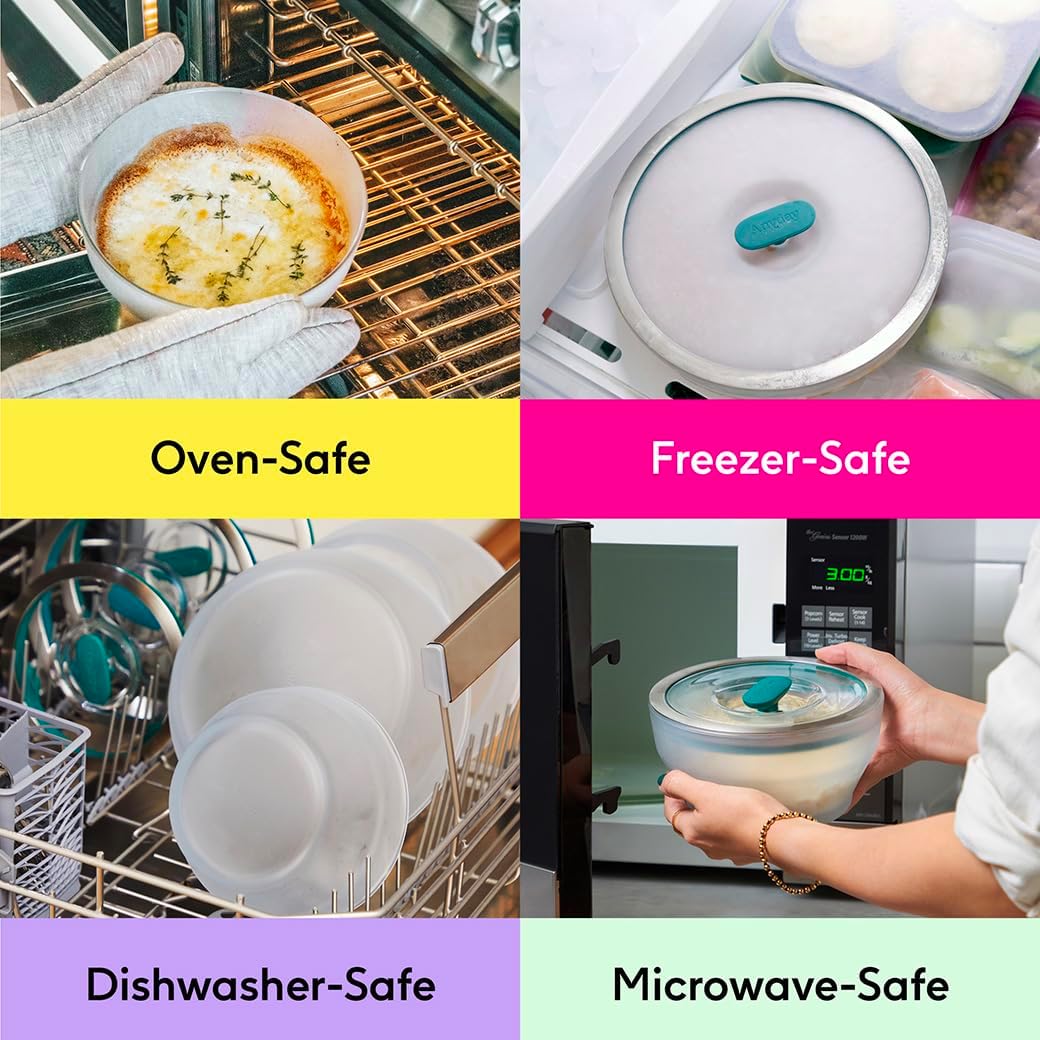 Anyday 5.5-Cup Square Glass Food Storage with Glass Lid | Plastic-Free Meal Prep & Microwave Cookware | Stackable Airtight Storage Container with Vented Lid for Microwave-Safe Reheating