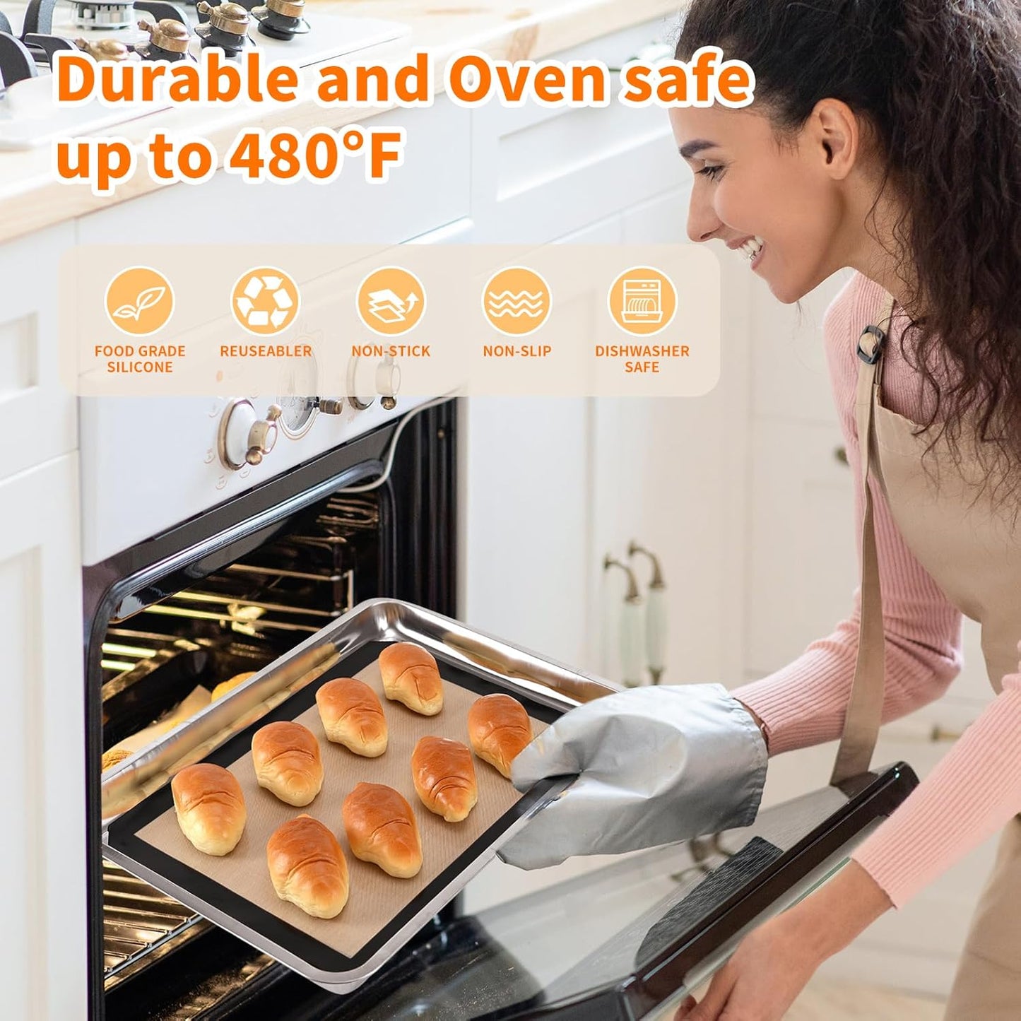 2-Pack Baking Mat with Circles – Silicone Macaron & Cookie Sheet Liners, Non-Stick BPA-Free Reusable Silicone Mats for Half Sheet Pans (16.54" x 11.62"), for Precision Baking & Candy