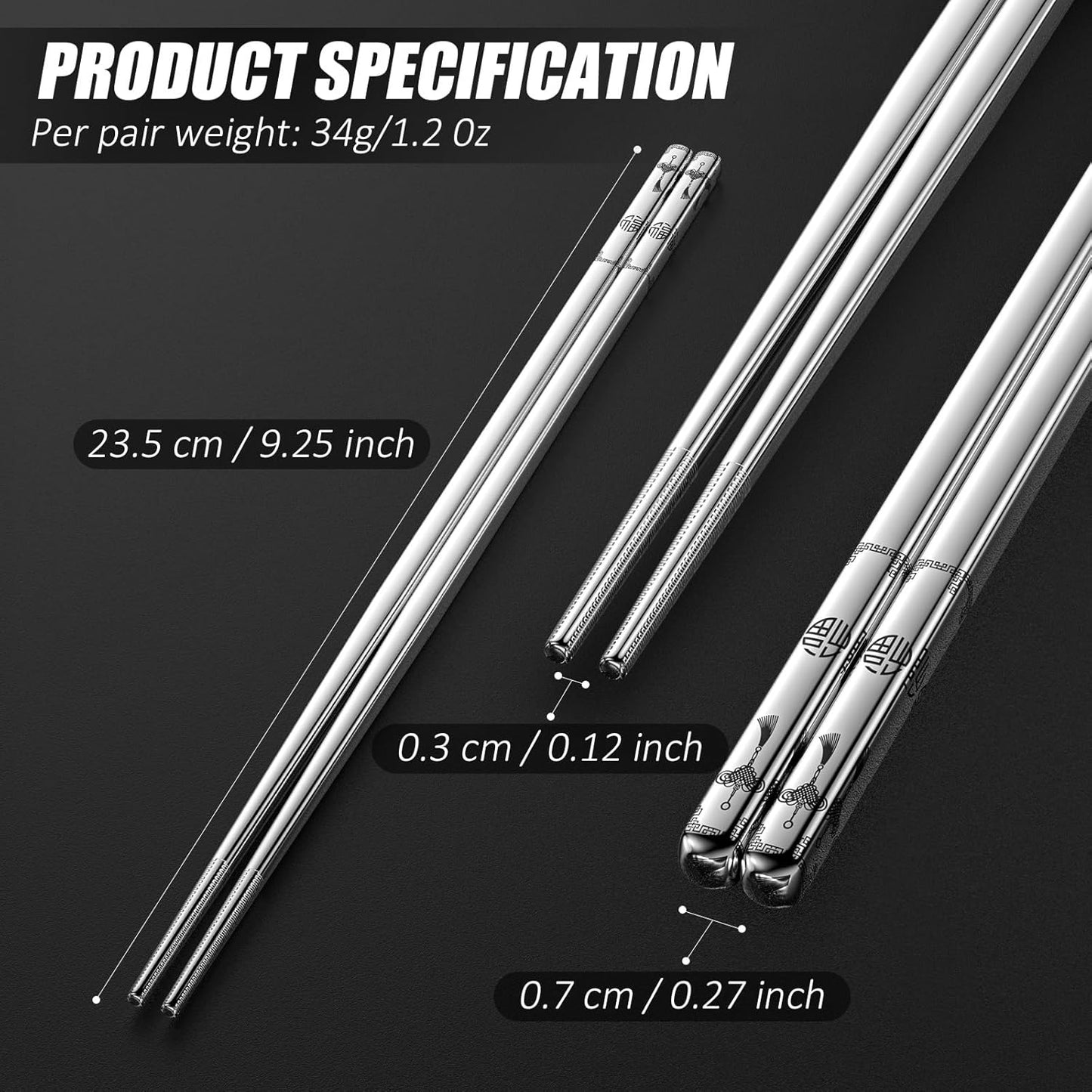 Stainless Steel Chopsticks - 5 Pairs Reusable Metal Chopsticks Dishwasher Safe, Japanese Chinese korean Chop sticks Set,Non-Slip Stainless Chop sticks, Silver Metal Chop sticks for Adults