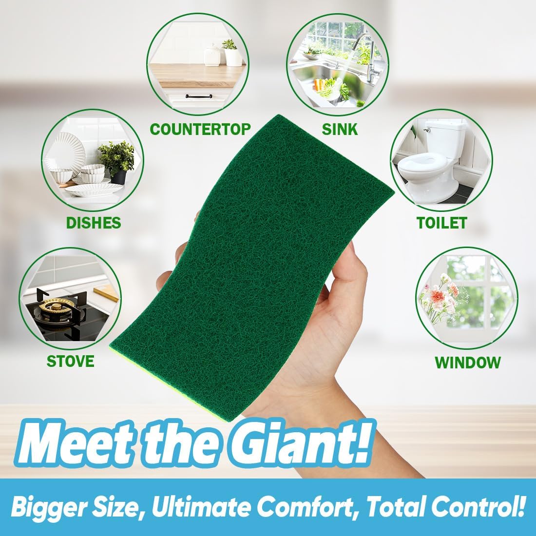 AIDEA XL Scrub Sponges Heavy Duty 12Count, Sponges for Dishes, Extra Large Sponge for Cleaning Kitchen and Household, Heavy Duty Sponge Safe for Non-Coated Cookware, Cleaning Power for Bathroom, House