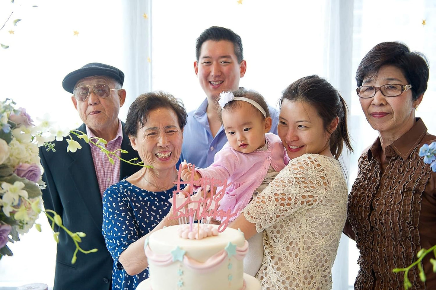 Happy Birthday Cake Topper - Glitter Pink Birthday Cake Top Decorations (Pink)