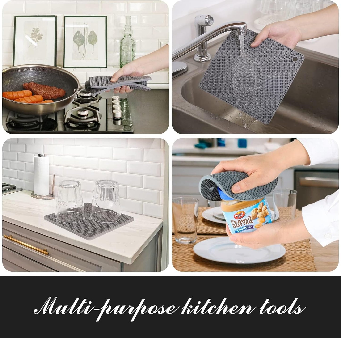 Joyhalo Trivets for Hot Dishes - Hot Pads for Kitchen, Silicone Pot Holders for Hot Pots and Pans, Silicone Mats for Kitchen Countertops, Table, Flexible Easy to Wash and Dry