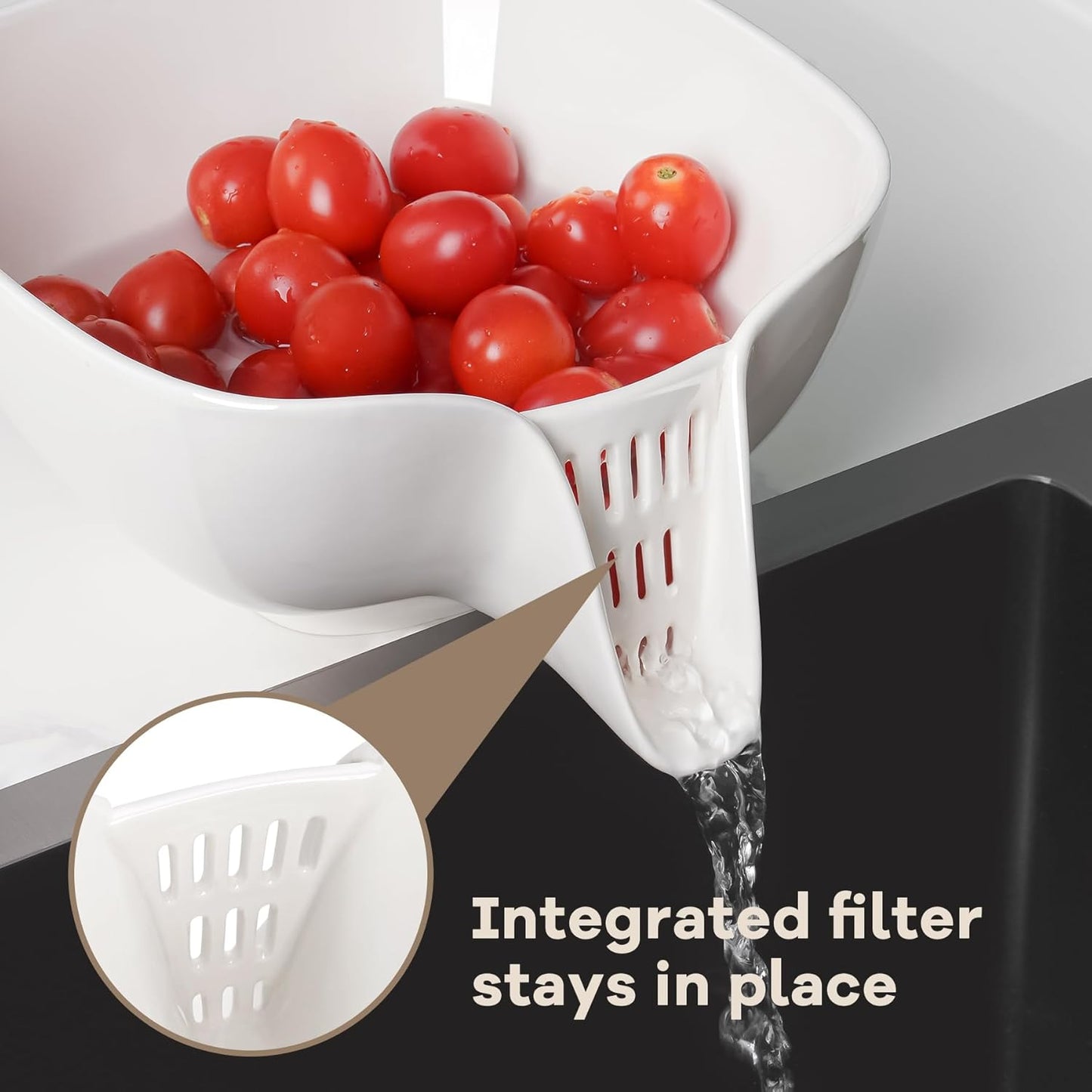NiHome Multifunctional Ceramic Food Strainer with Integrated Drain Spout, Large Capacity Colander Bowl for Vegetables, Fruits, Pasta & More, Heat-Resistant, Crack-Proof, Easy to Clean, Dishwasher-Safe