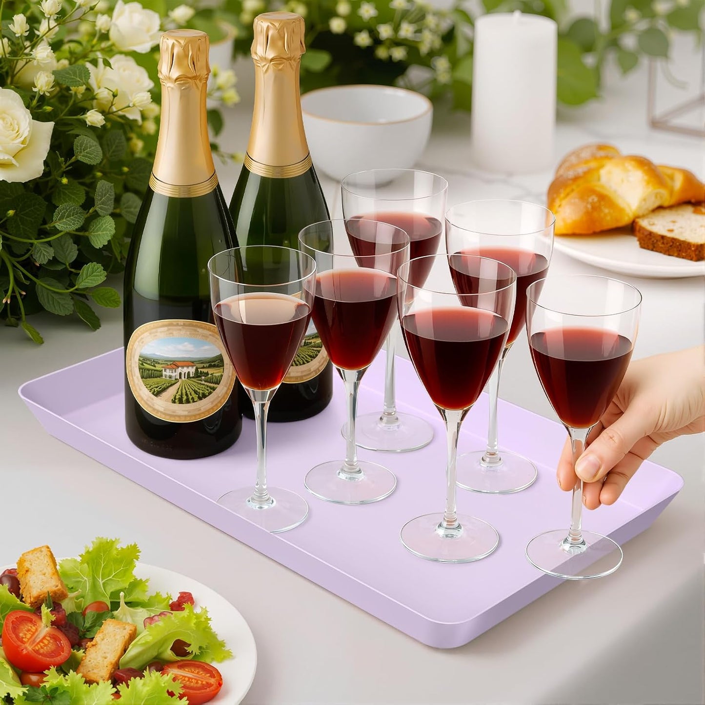 WOWBOX 6 pcs Serving Tray for Entertaining, Serving Platters for Snacks, Fruit, Cookies, Dessert, Reusable Plastic Trays for Serving Food and Pantry Organization in Kitchen & for Parties, (Purple)
