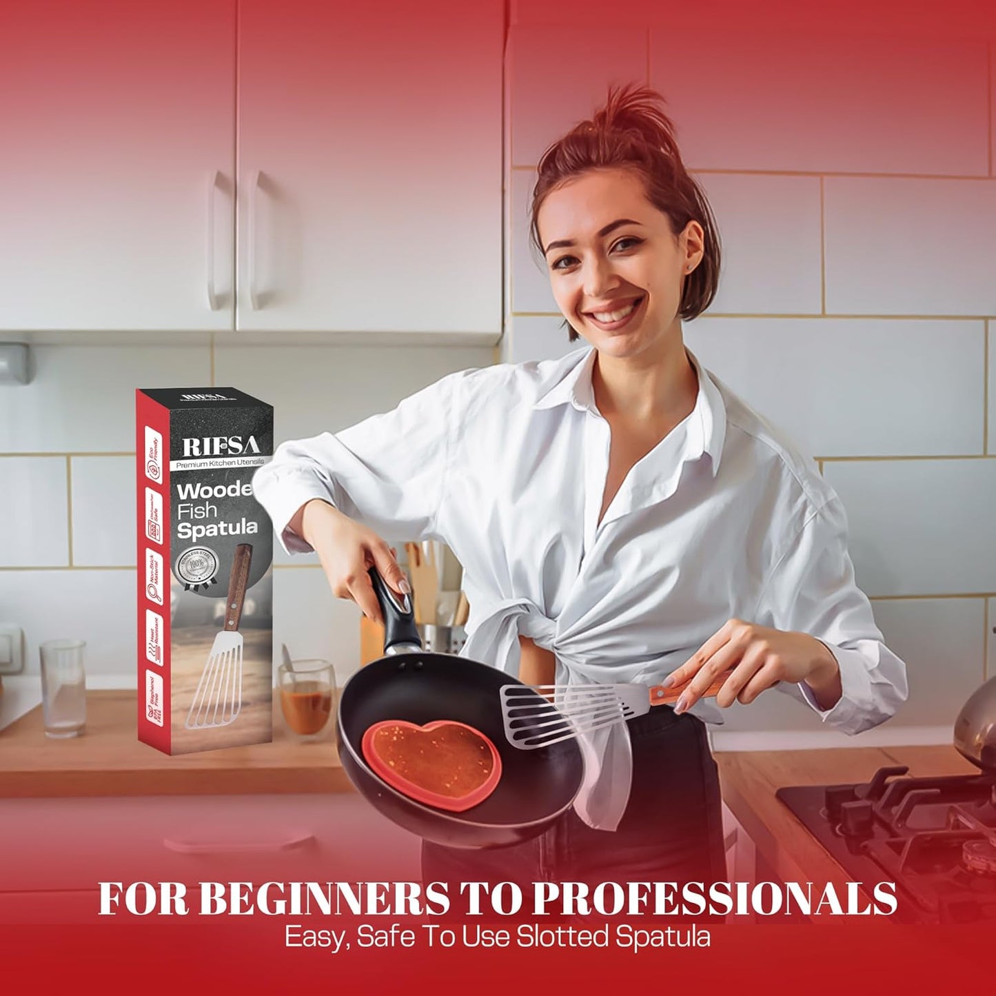 1 Slotted Elegant Silver Fish Turner Spatula - Metal Fish Spatula with 6.5 inch Blade & Ergonomic Wooden Handle - Ideal for Home and Professional Chefs