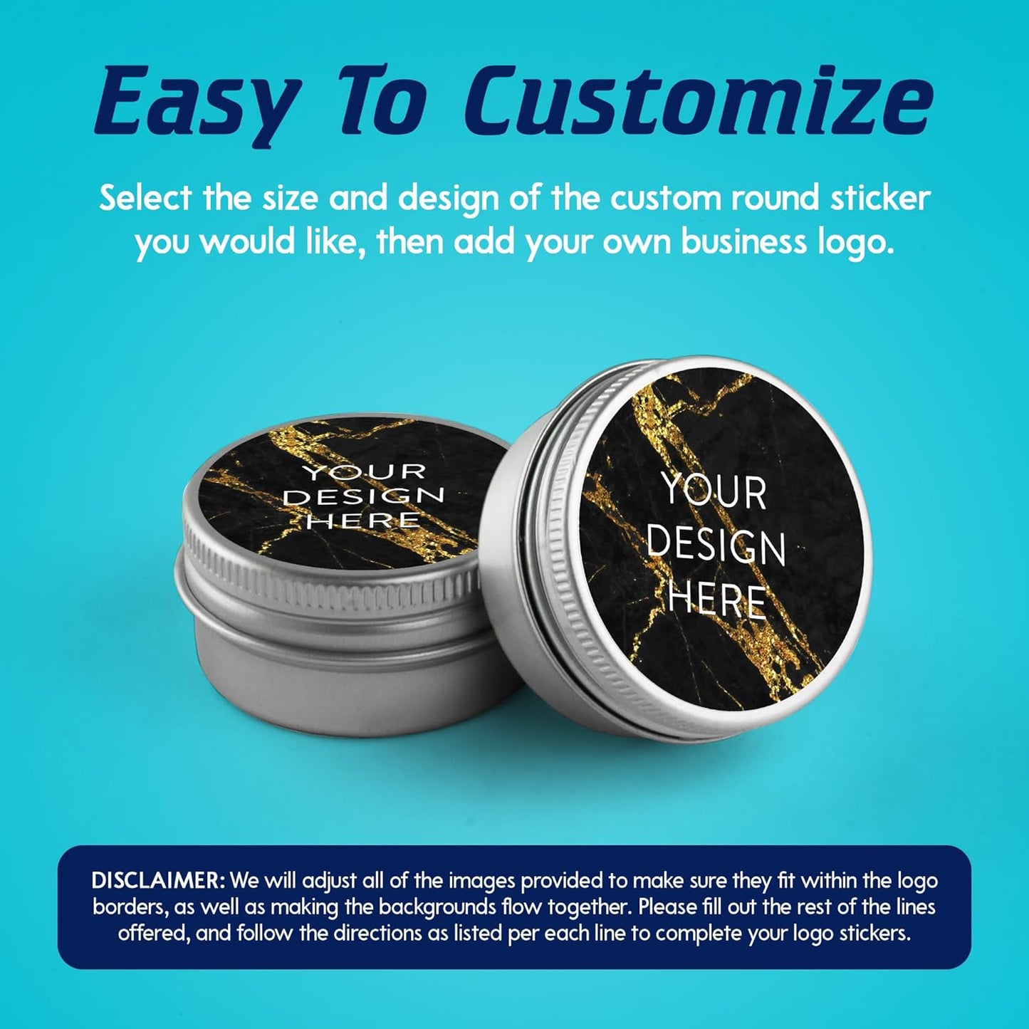 100 Custom Vinyl Stickers - Upload Your own Image, Text, Design, Logo - Personalized Logo Labels for Handmade, Packaging, Bottle, Jars, Candle, Brand Stickers (Black Gold Marble, 6x6)