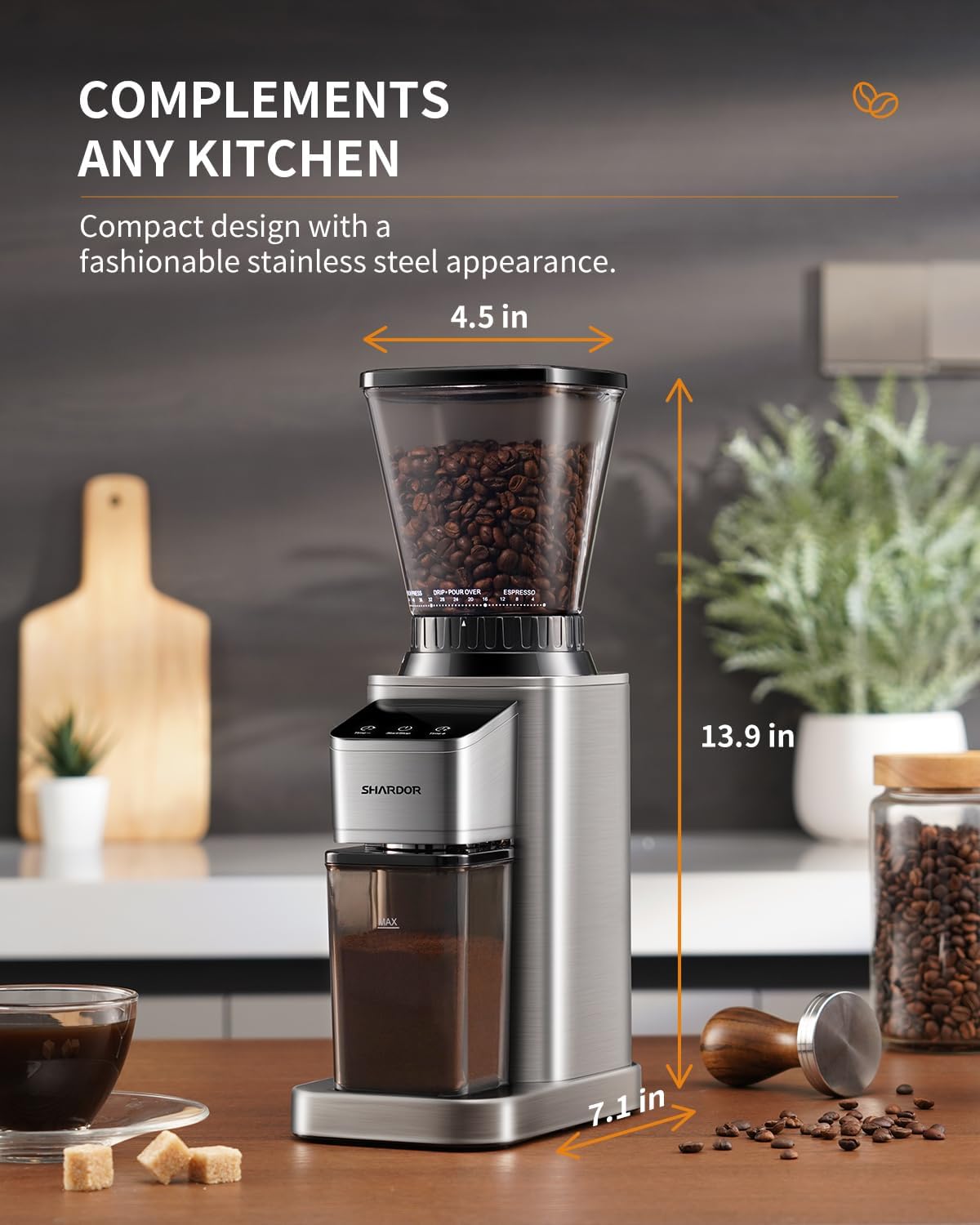 SHARDOR Professional Conical Burr Coffee Grinder, Coffee Bean Grinder with 48 Grind Settings for Espresso, Drip & French Press, Upgraded Anti-Static Technology, Precision Timer, Stainless Steel