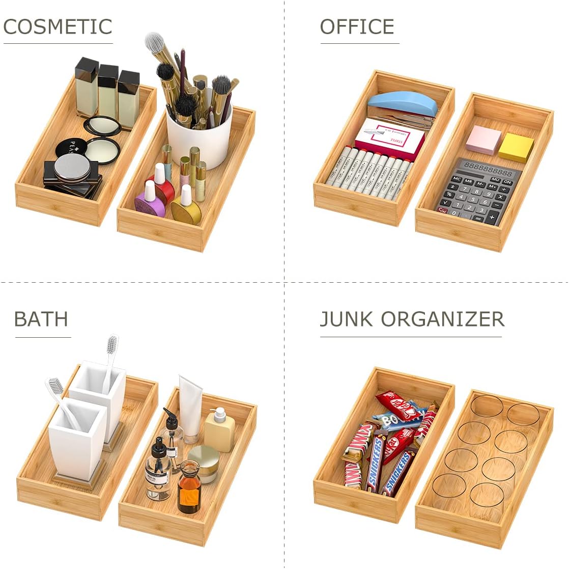 Bamboo Kitchen Drawer Organizer,Stackable Silverware Tray Utensil Organizer Cutlery Holder for Kitchen,Wooden Storage Box for Bathroom, Multi-Use Drawer Organizer for Office,Makeup(12x6x2.5 inch)