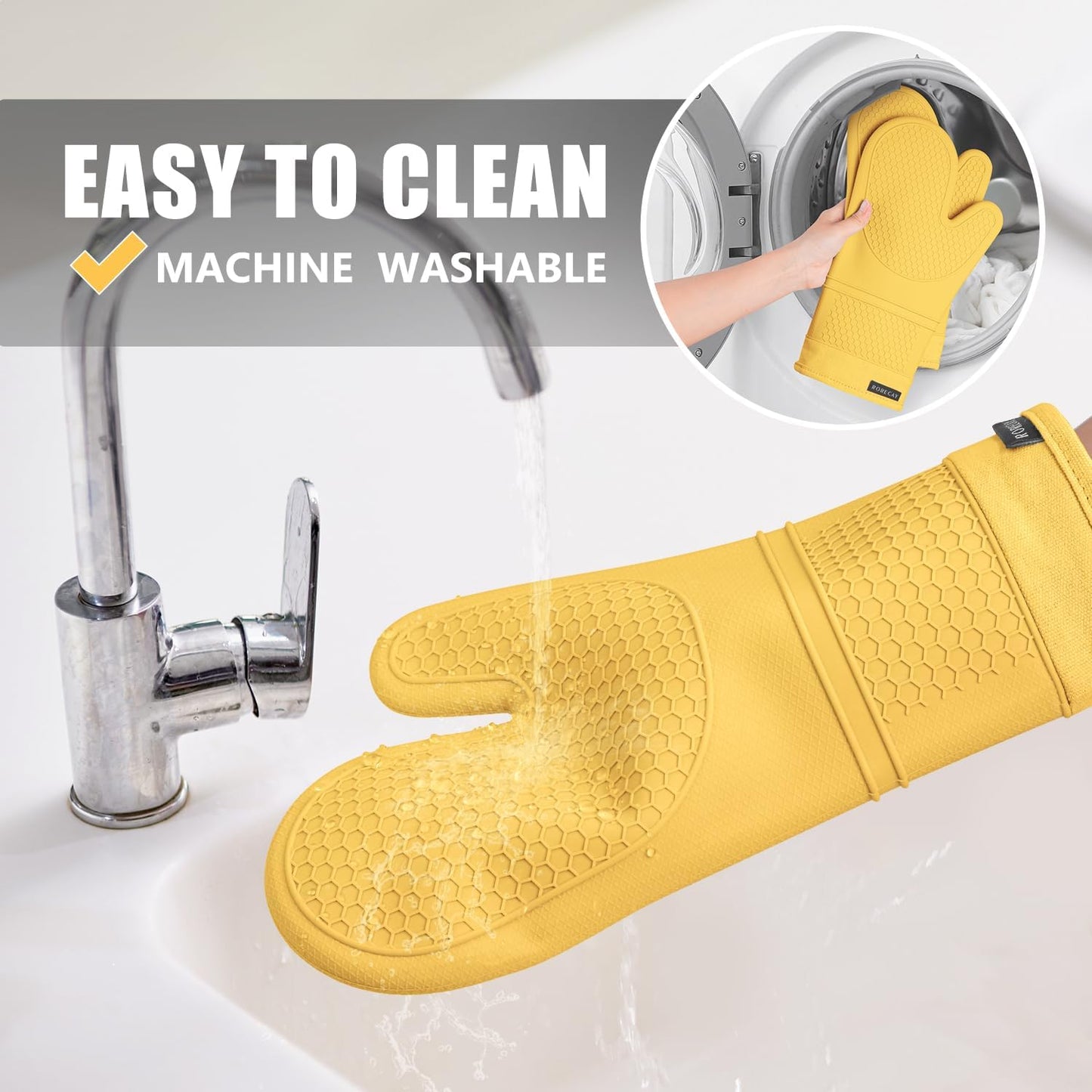 Rorecay Oven Mitts and Pot Holders Sets 6pcs, Extra Long Kitchen Silicone Oven Gloves Heat Resistant 500 Degrees Non-Slip Potholders Hot Pads for Baking Cooking, Quilted Liner, Samoan Sun