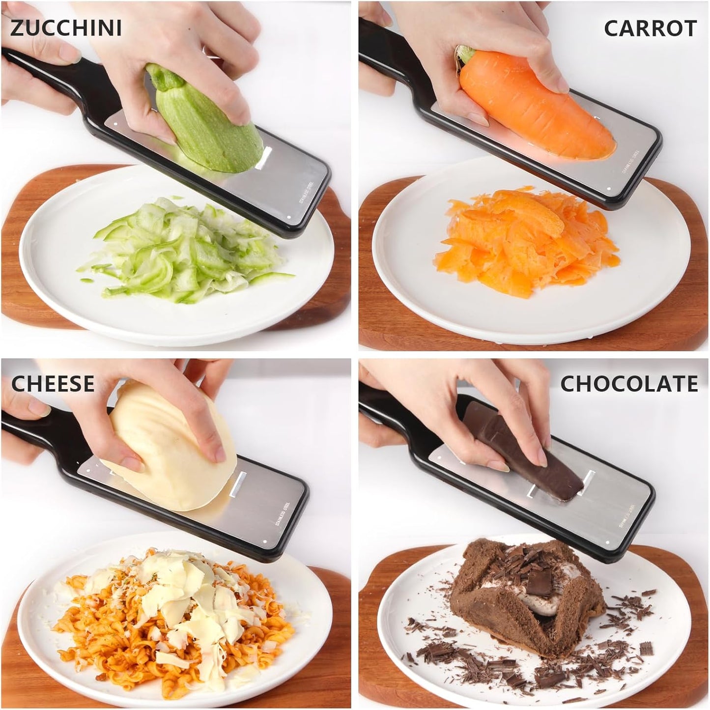 LHS Lemon Zester Grater Set of 3 - Cheese Grater Kitchen Tool for Parmesan Cheese, Ginger, Nutmeg, Chocolate, Vegetables, Stainless Steel Cheese Shredder(Fine & Ribbon & Coarse Blades)