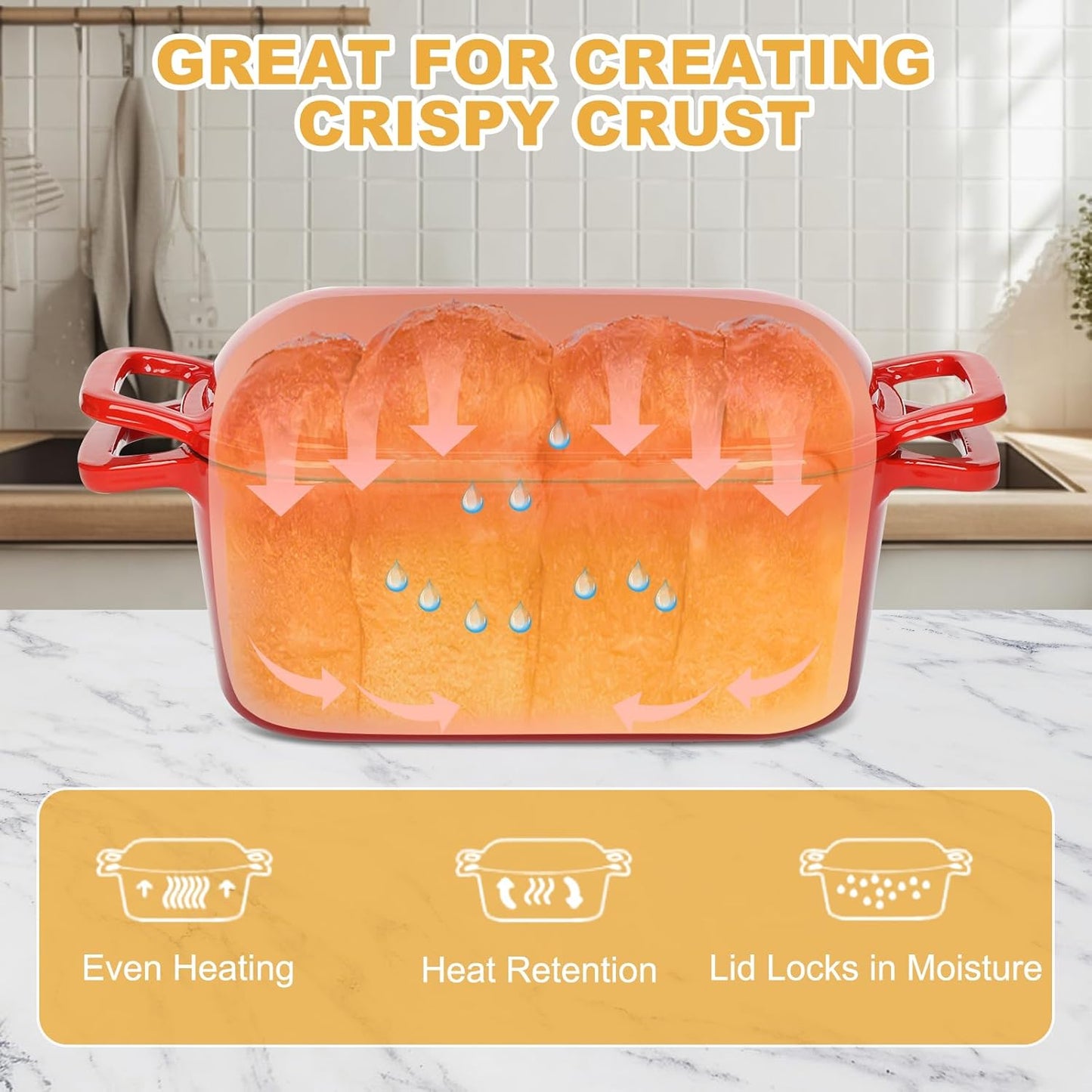 3.6QT Oval Enameled Cast Iron Dutch Oven, Sourdough Bread Baking Pan with Lid