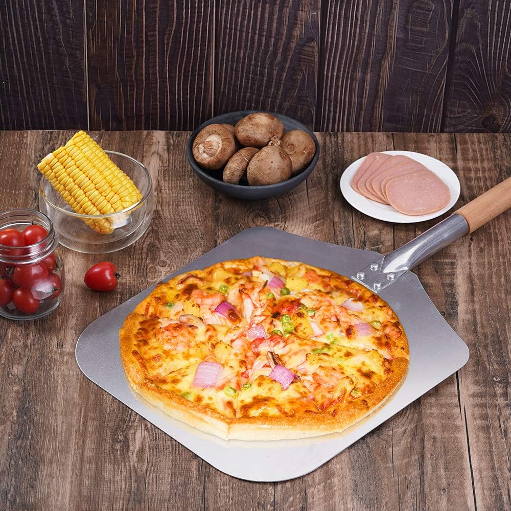 TDHDIKE Premium Aluminum Pizza Peel With Detachable Beech Handle, 12” x 32.5”, Convenient To Store, Good Helper For Baking, Homemade Pizza And Bread