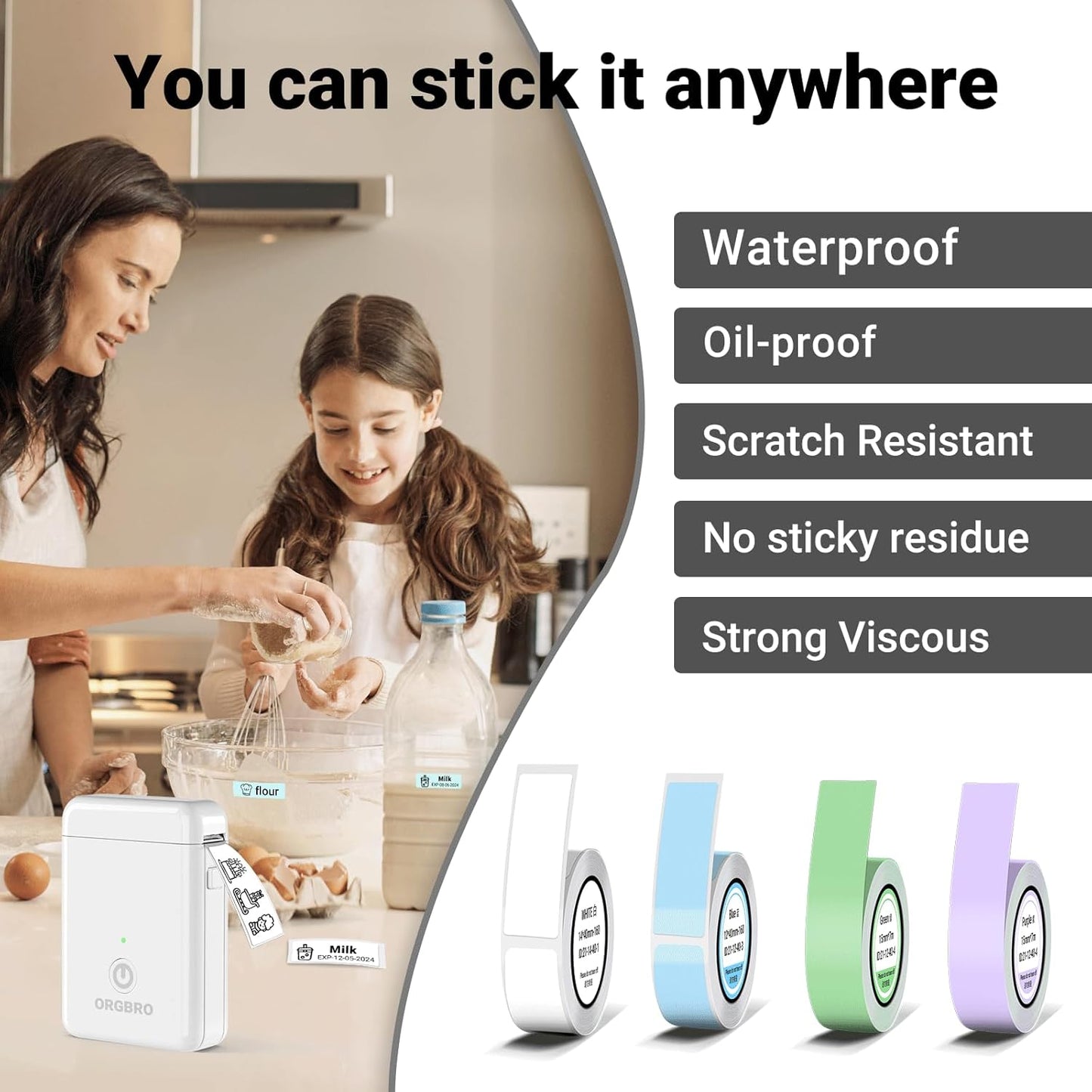 ORGBRO Label Maker Machine with Tape, X1 Portable Bluetooth Mini Label Printer, Support Pre-Cut & Continuous Label, Wireless Small Label Makers with Versatile App for School Home Office Organization