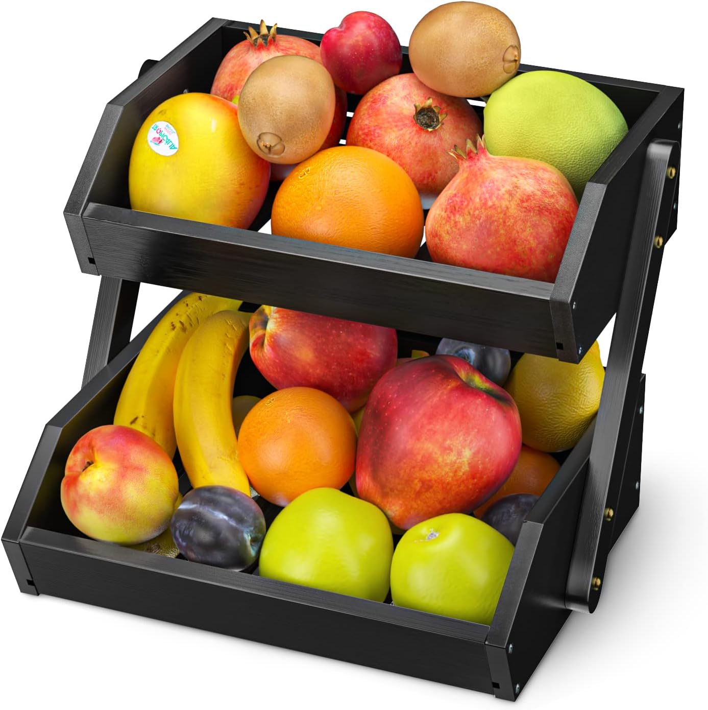G.a HOMEFAVOR Fruit Basket for Kitchen, 2-Tier Fruit Bowl for Kitchen Counter, Vegetable Storage Stand for Fruit Shop, 15 mm Thickness (BLACK)