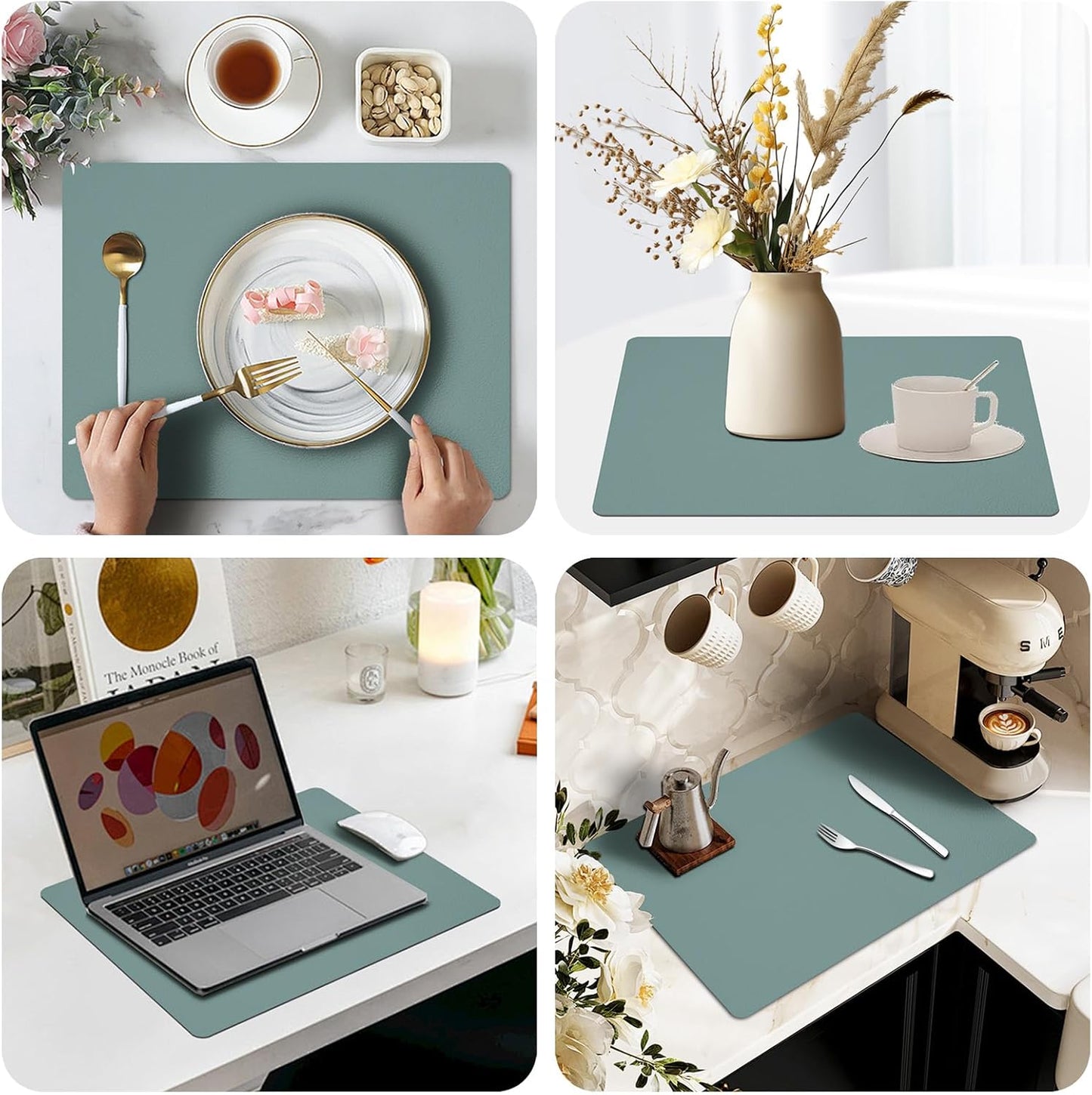 Silicone Placemats Set of 4,Waterproof Mats,Green Silicone Placemats for Dining Table, Reusable Mat,Non Skid Placemats,Easy to Clean, Dustproof,Perfect for Indoor Dining by Siliconty (Green)