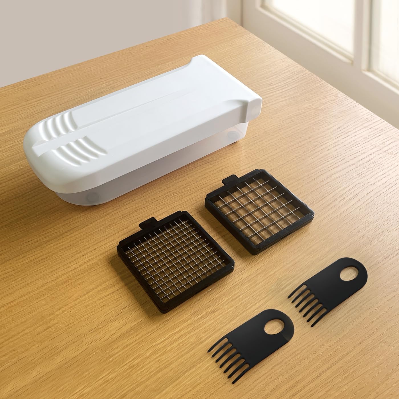 LHS Multifunctional Food Chopper - Onion, Vegetable Slicer Dicer Cutter, Potato Cutter - Veggie Chopper with Container (4 in 1, White)