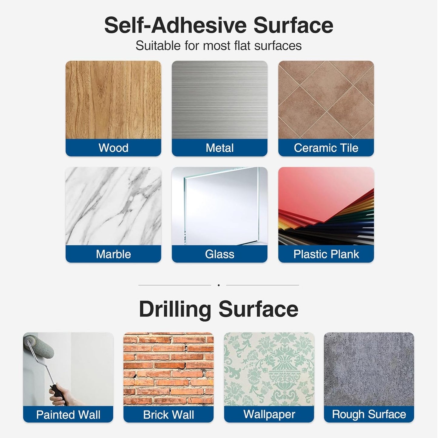 Paper Towel Holder - Self-Adhesive or Drilling, Brushed Nickel Wall Mounted Rack - SUS304 Stainless Steel Kitchen Roll Holder Under Cabinet (2 Pack)