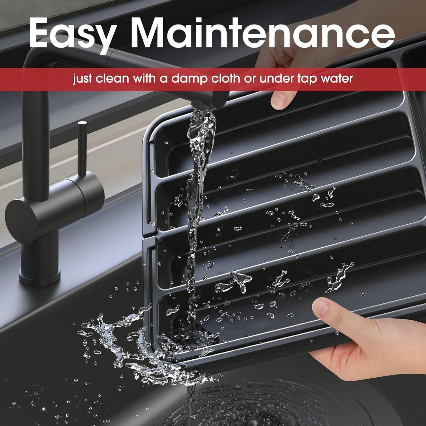 Aujen Silverware Organizer - Expandable Kitchen Drawer Organizer, Adjustable Utensil Organizer, Cutlery Tray for Forks, Knives, Multipurpose Kitchen Organizers and Storage Solution, Black, Medium