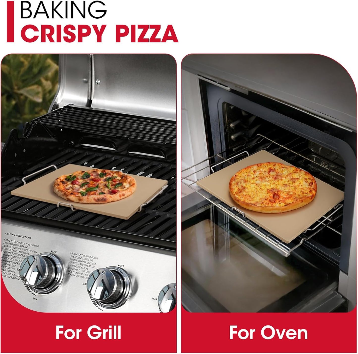 Unicook Pizza Stone for Oven and Grill, 15 x 12 Inch Rectangular Baking Stone for Bread, Cordierite Pizza Pan for Baking Crispy Bread, Pie and Cookies, Includes Carry Rack and Dough Scraper