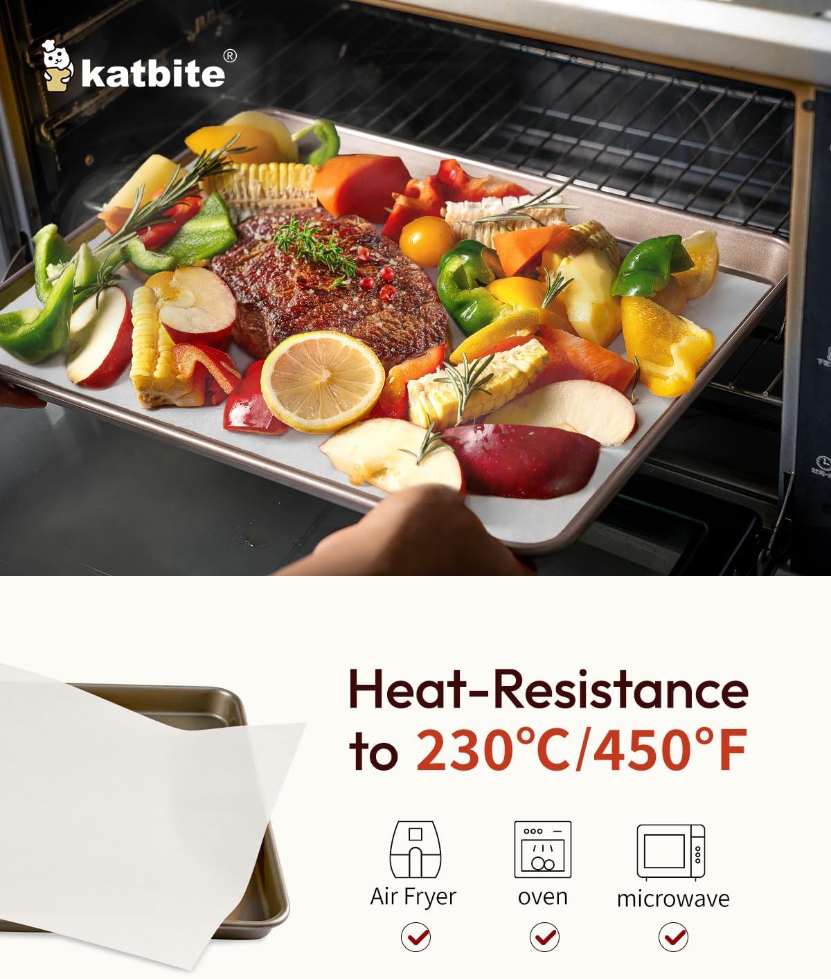 Katbite 200Pcs 9x13 inch Heavy Duty Parchment Paper Sheets, Precut Parchment Paper for Quarter Sheet Pans Liners, Baking Cookies, Bread, Meat, Pizza, Toaster Oven (9"x13")