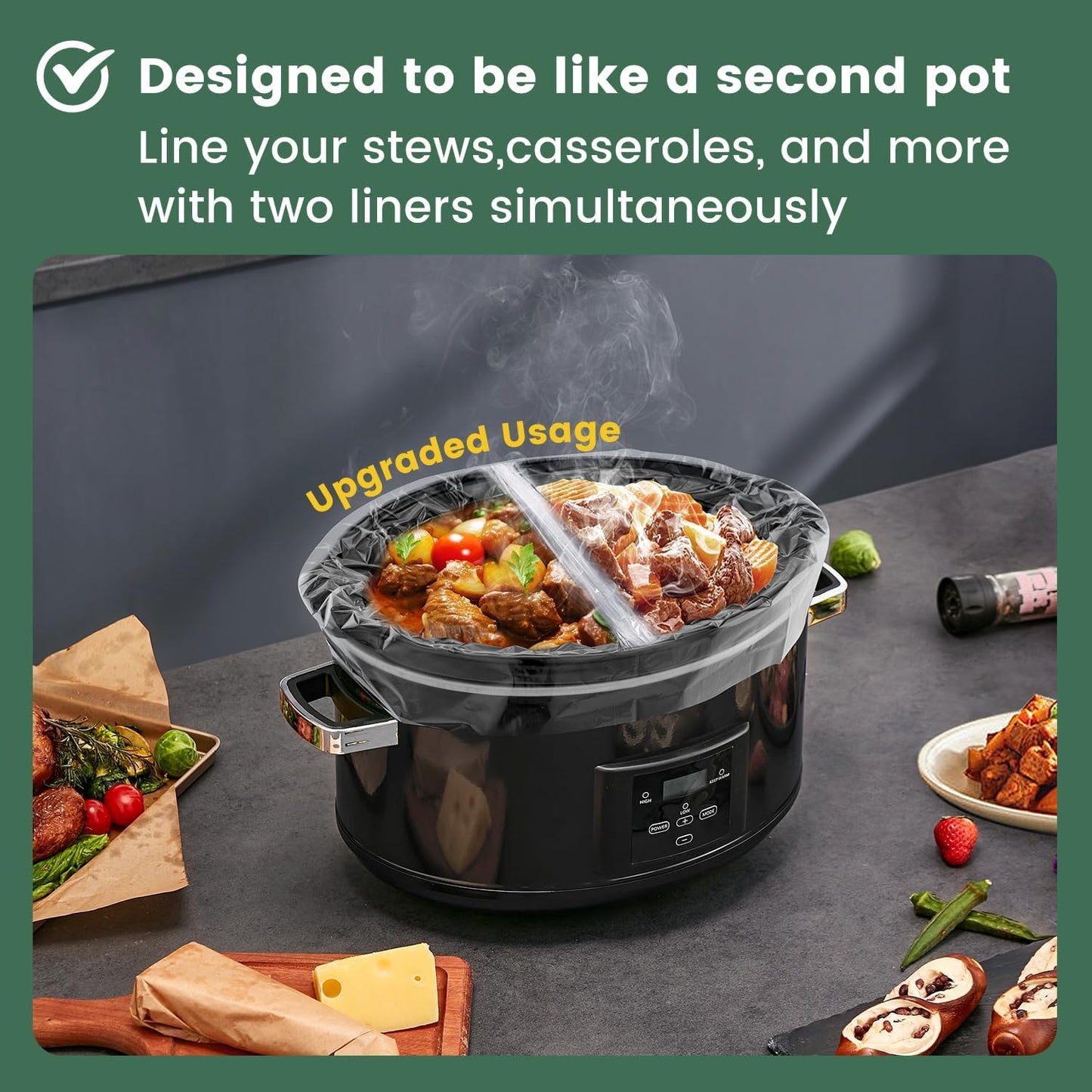KOOC Slow Cooker Liners 11"x17" 30 count Middle Size Disposable Pot Liners Cooking Bags Fit 3 qt to 4 qt Pot BPA Free Fresh Locking Seal Design