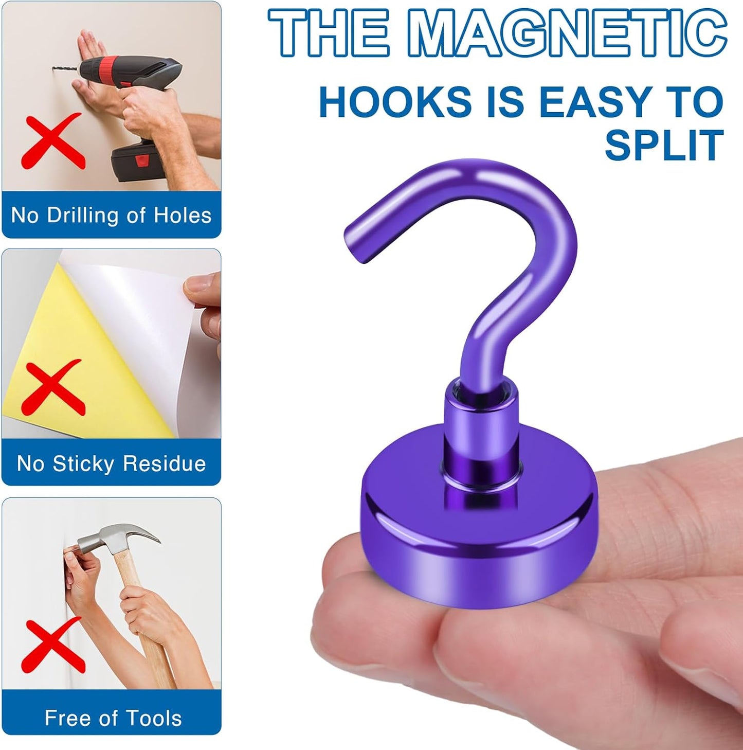 LOVIMAG Magnet Hooks, Strong Magnets,80Lb Magnetic Hooks Heavy Duty, Purple Strong Magnet Hook for Cruise Cabins, Magnet Hook for Refrigerator, Cruise Accessories, Magnets Key Holder-12Pack