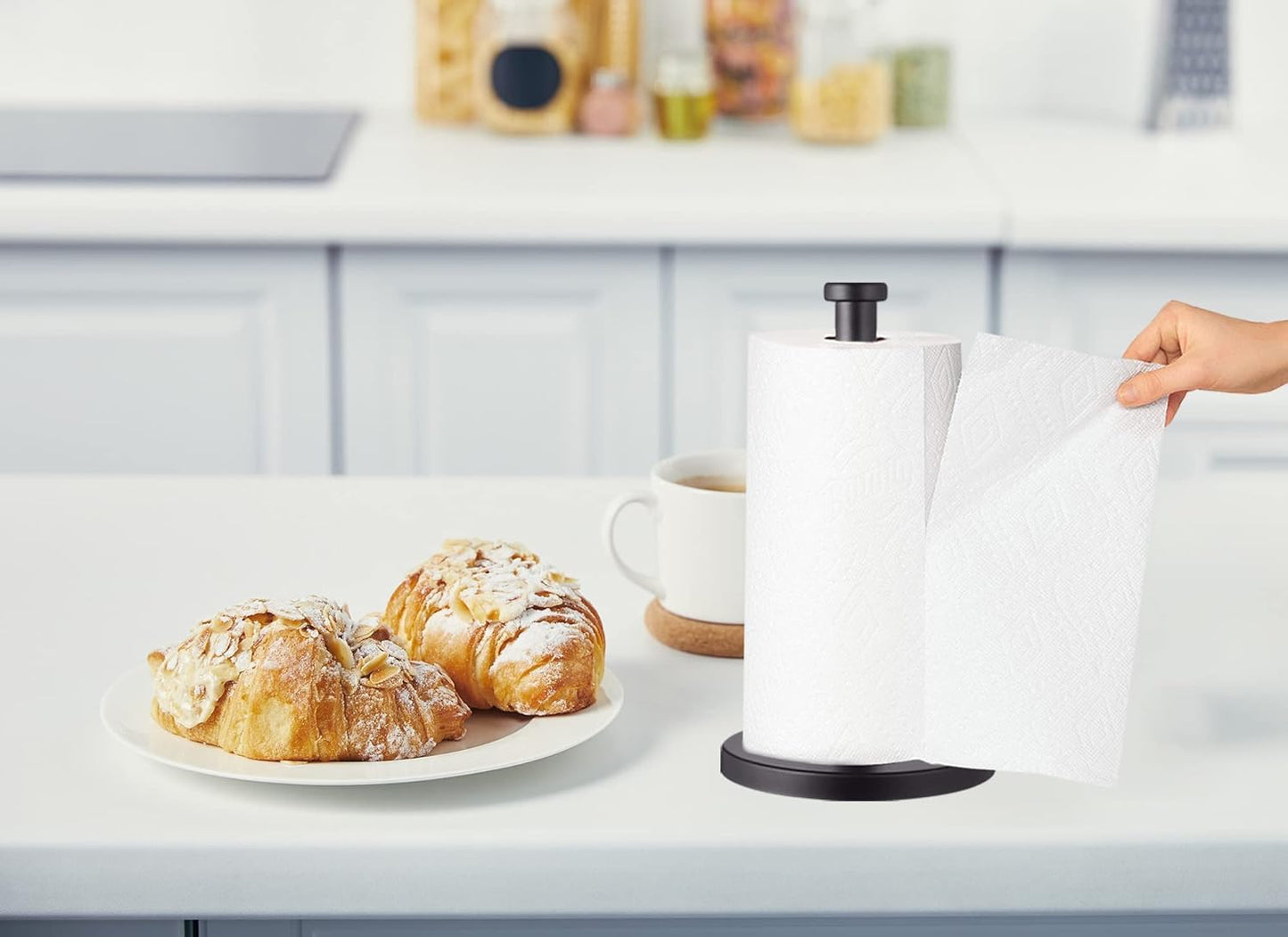 Paper Towel Holder, Black, Stainless Steel, Countertop, Kitchen, Bathroom