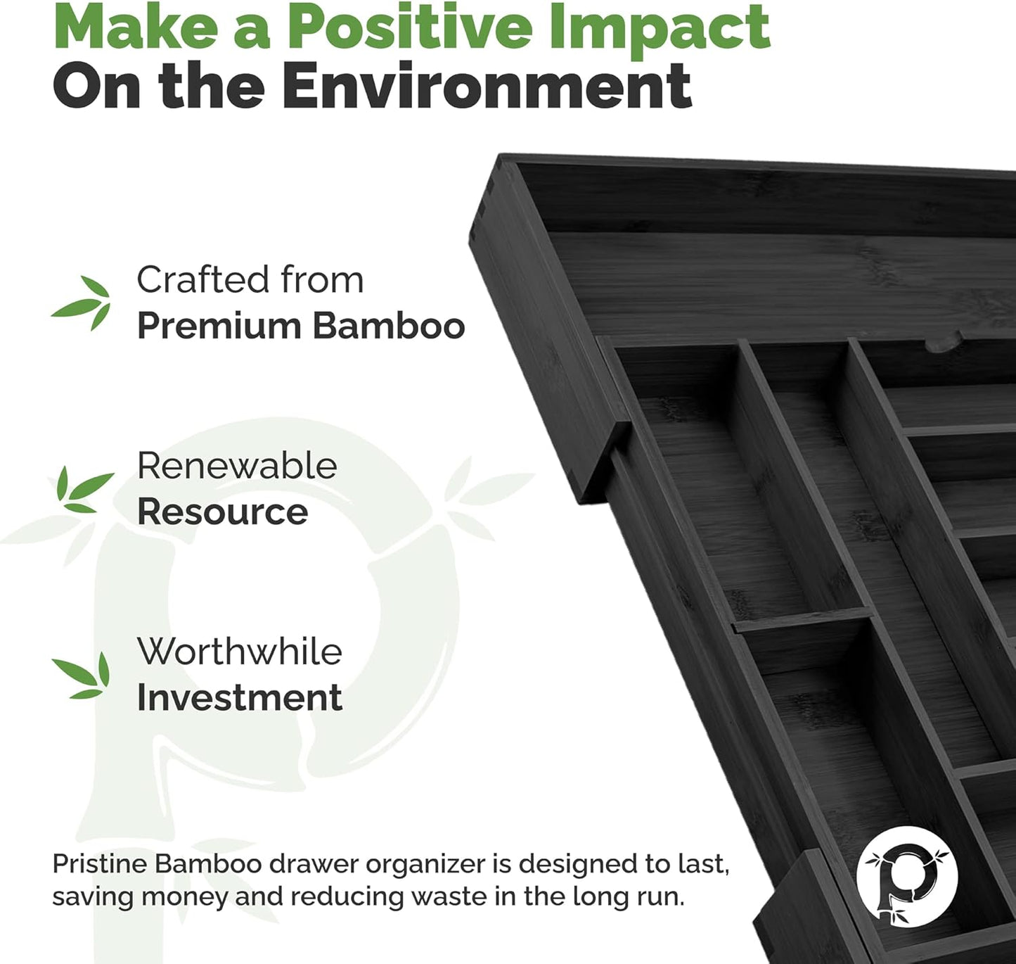 Silverware Organizer - Expandable Kitchen Drawer Organizer - Adjustable Kitchen Drawer Organizer for Utensils, Expandable to 25 Inches Wide, 10 Slots - Black