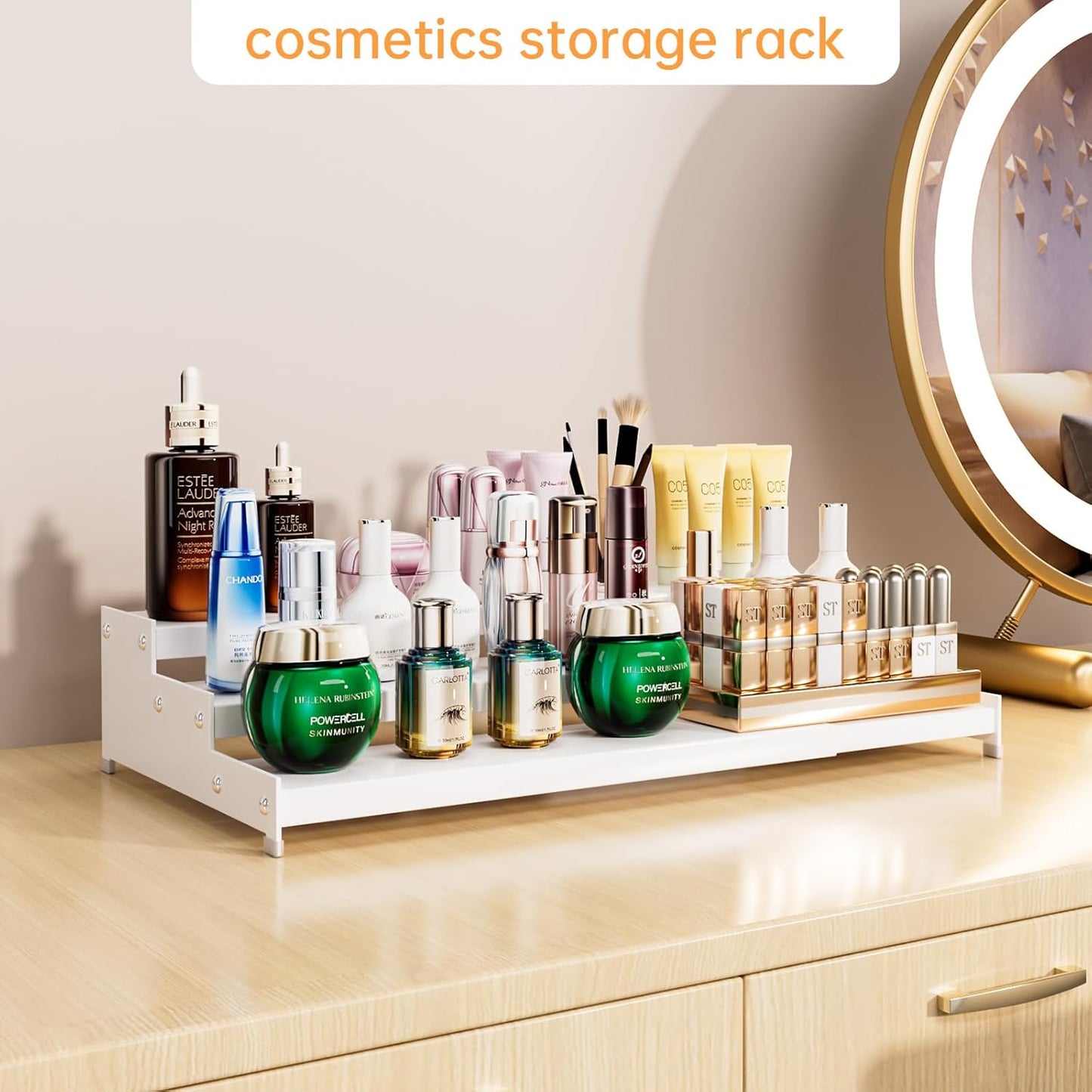 Premium Spice Rack Organizer for Countertops - 3-tier space-saving kitchen organizer for spice jars, oil bottles and utensils 1 Pack White (modern rust-resistant design)