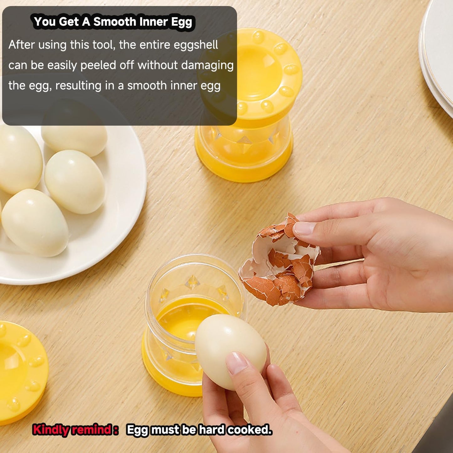 Set of 2 Hard Boiled Egg Peeler + Egg Slicer for Hard Boiled Eggs, Heavy Duty Metal Stainless Steel Egg Cutter for Egg Strawberry Mushroom Soft Fruit Kitchen Tool (Peeler+Slicer (Yellow & Sliver))