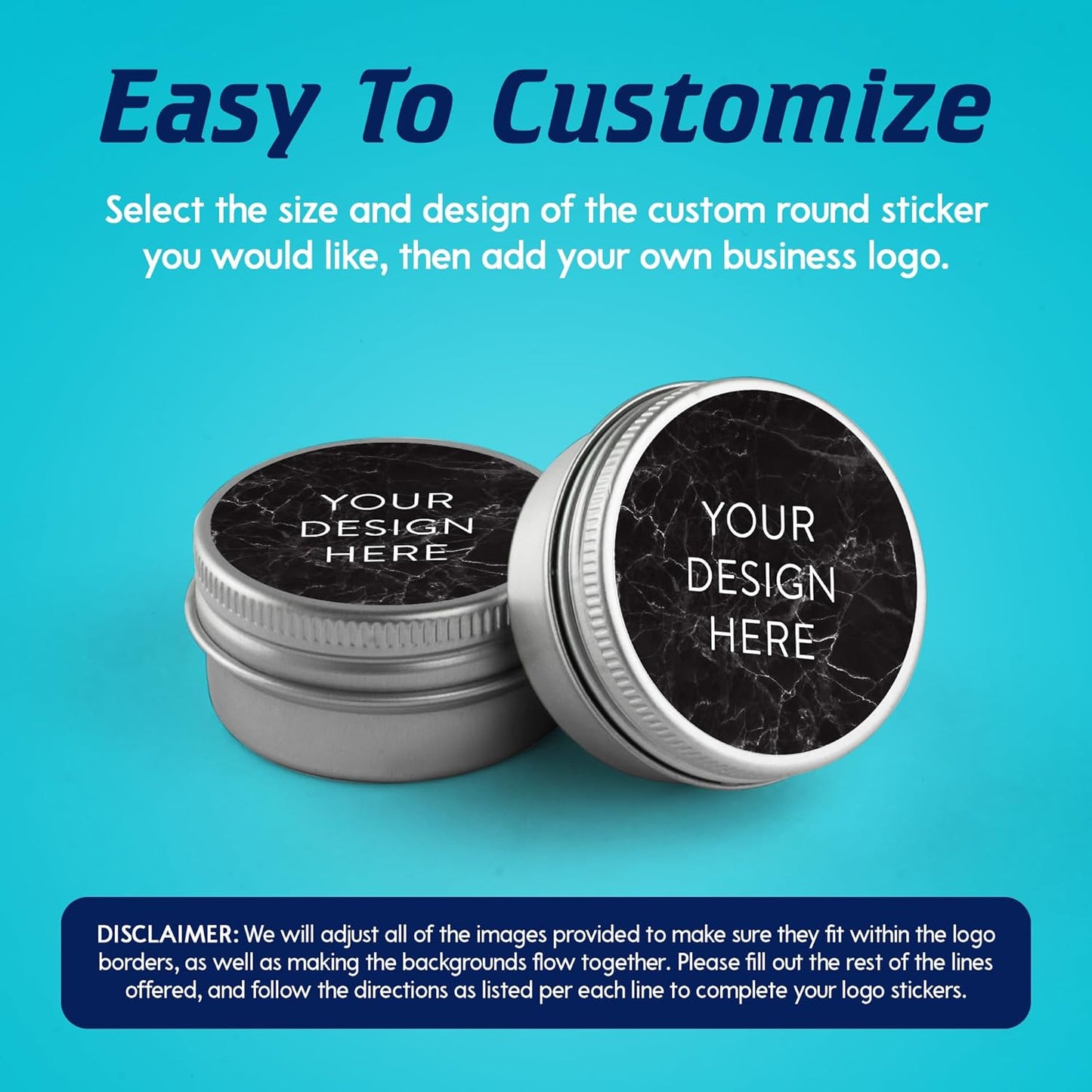 100 Custom Vinyl Stickers - Upload Your own Image, Text, Design, Logo - Personalized Logo Labels for Handmade, Packaging, Bottle, Jars, Candle, Brand Stickers (Black Marble, 6x6)