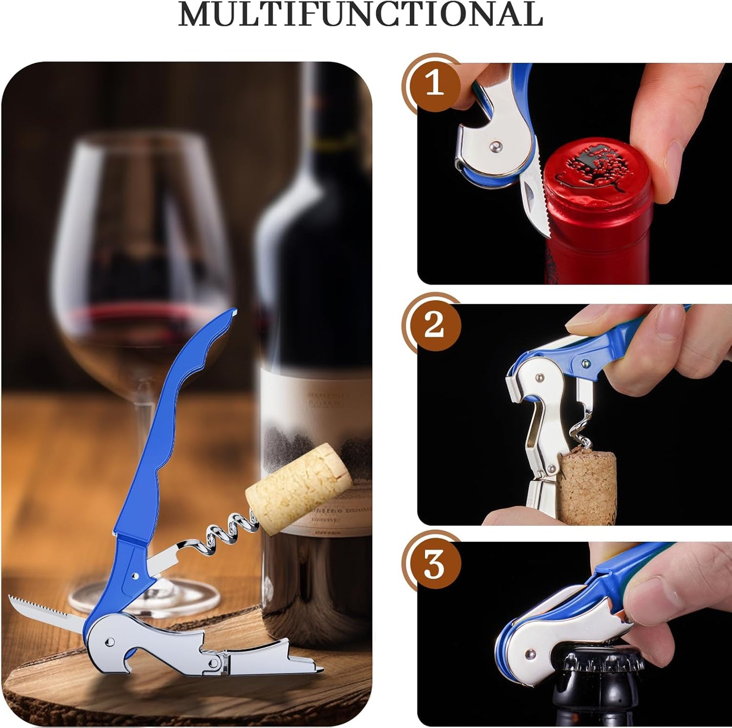 HYZ 2-Pack Wine Opener Waiter Corkscrew, Professional Wine Key for Servers, Bartender with Foil Cutter, Manual Wine Bottle Opener Double Hinged (Azure Blue)