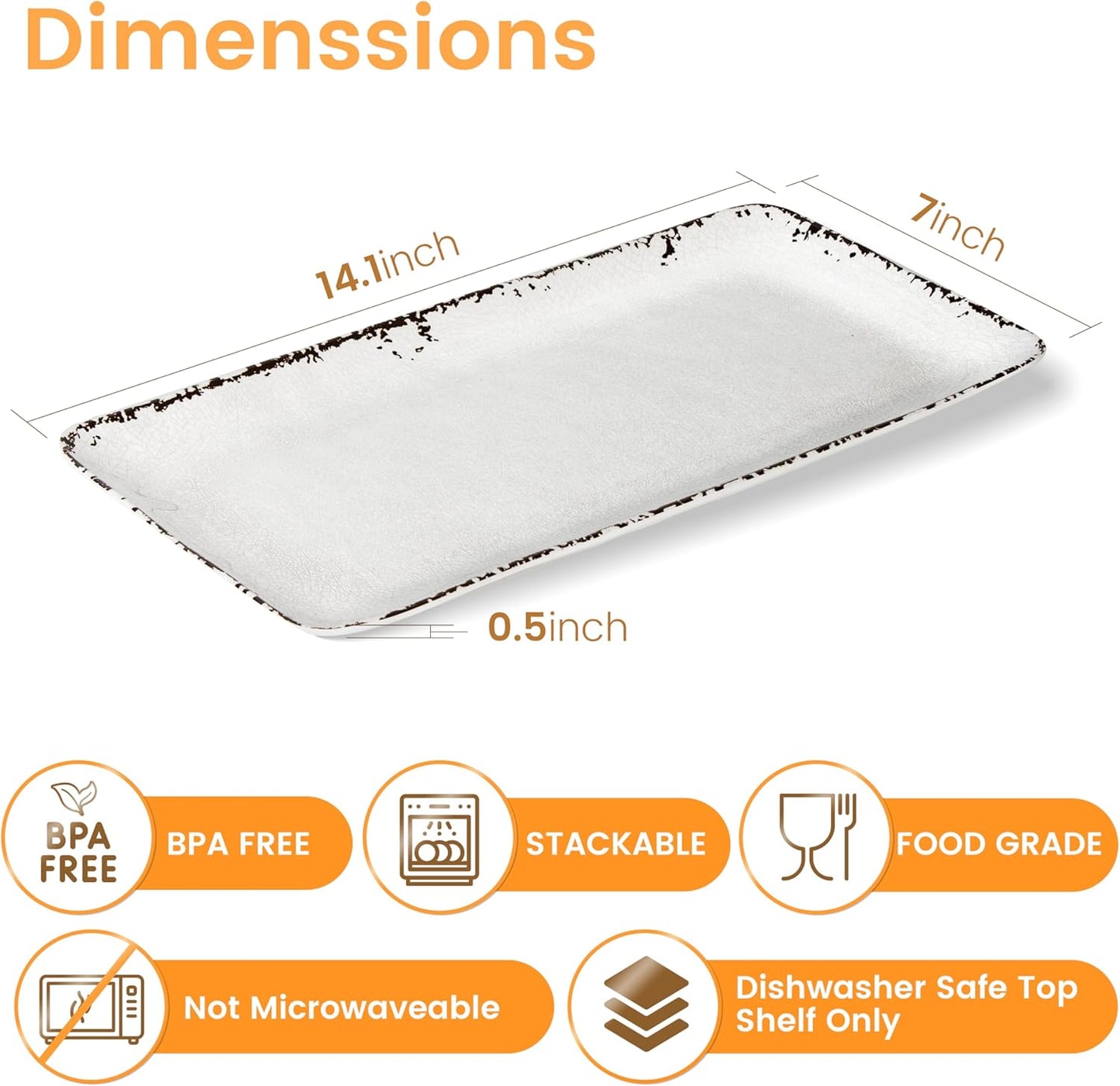 4-Pack 14" x 7" White Serving platter Set, Reusable Farmhouse Melamine Serving Platters for Cookie, Appetizer, Charcuterie, Snack, Party Food Display - Stackable Kitchen CounterTop Tray.