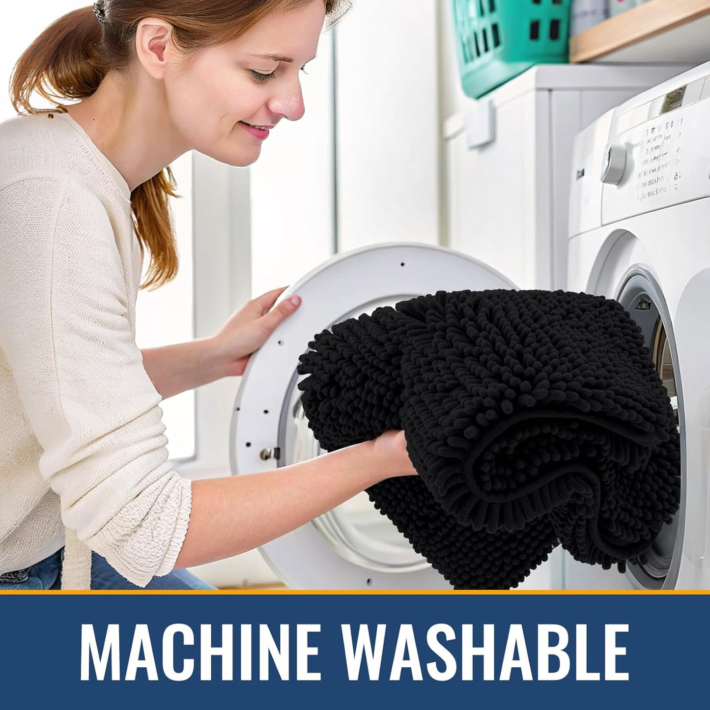 Arotive Bathroom Rugs 47x24, Extra Soft Absorbent Shaggy Chenille Bath Rugs, Machine Washable Rubber Backing Non-Slip Bath Mats for Bathroom Floor Tub and Shower, Home Decor Accessories, Black