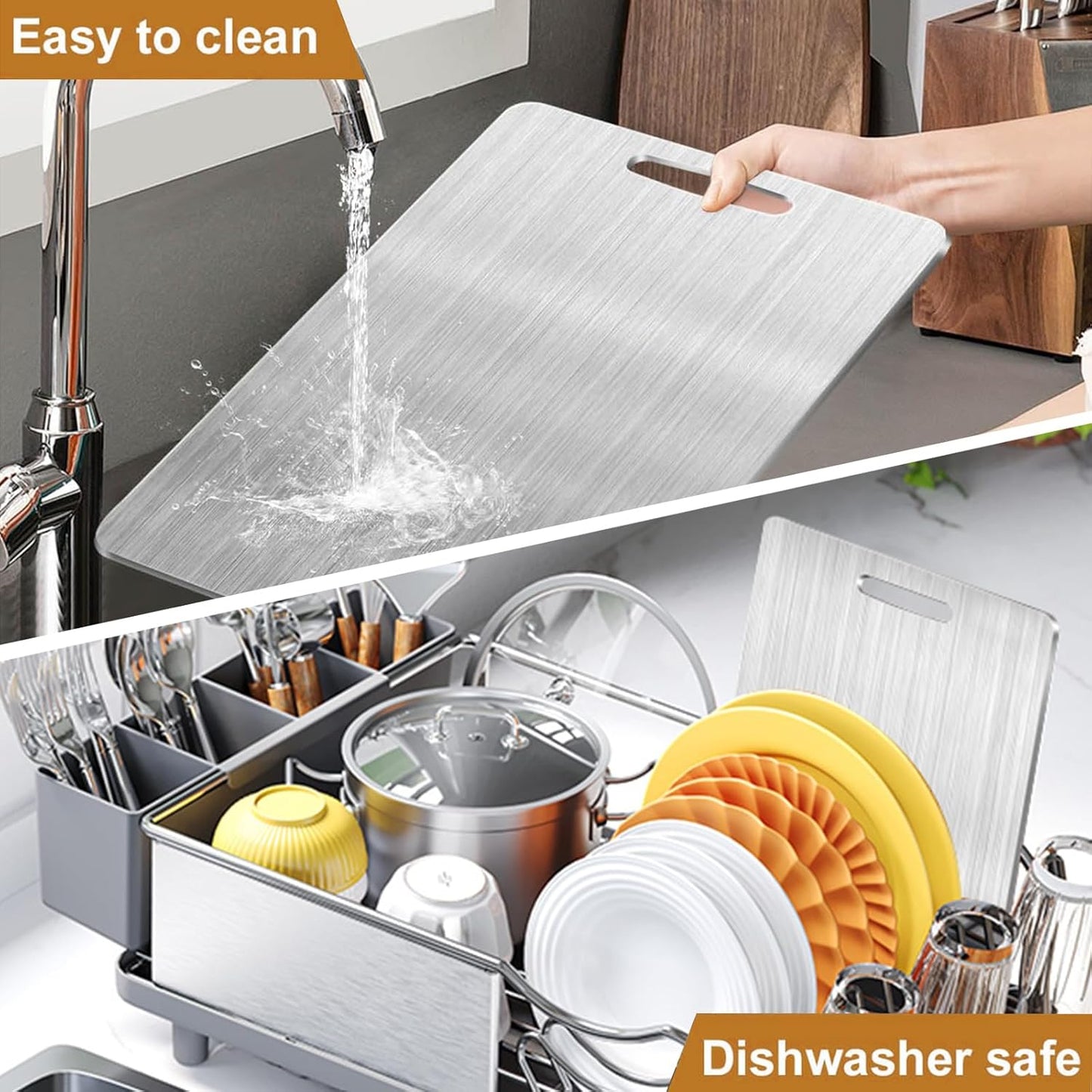 New Titanium Cutting Board-Stainless Steel Cutting Boards for kitchen,Double-Sided Food Grade Non Toxic Cutting Board,Chopping Boards Necessities for Home Outdoor Camping Meal Prep,Easy to Clean (S)