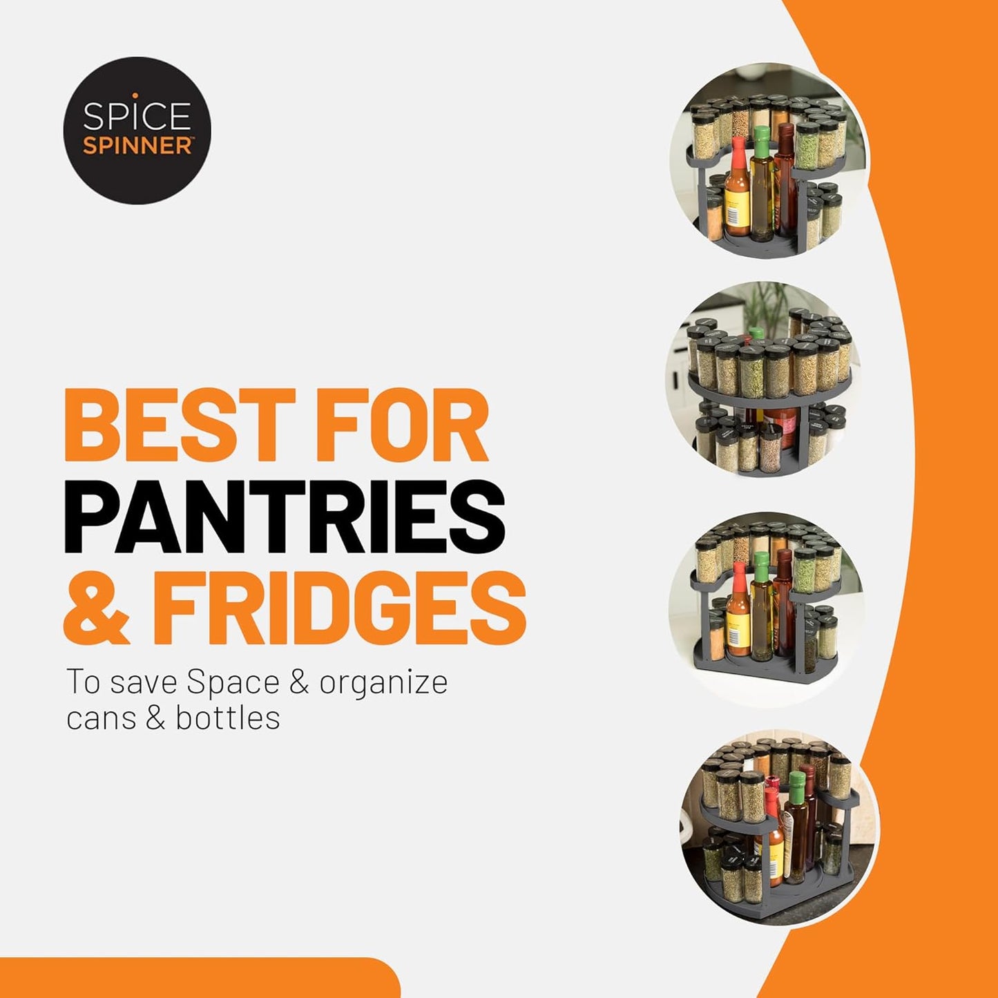 2-Tier Spice Rack Organizer for Cabinet | Rotating Lazy Susan Spice Organizer Holds 40 Spice Jars | Countertop & Pantry Spice Shelf for Kitchen Organization & Storage (Gray)