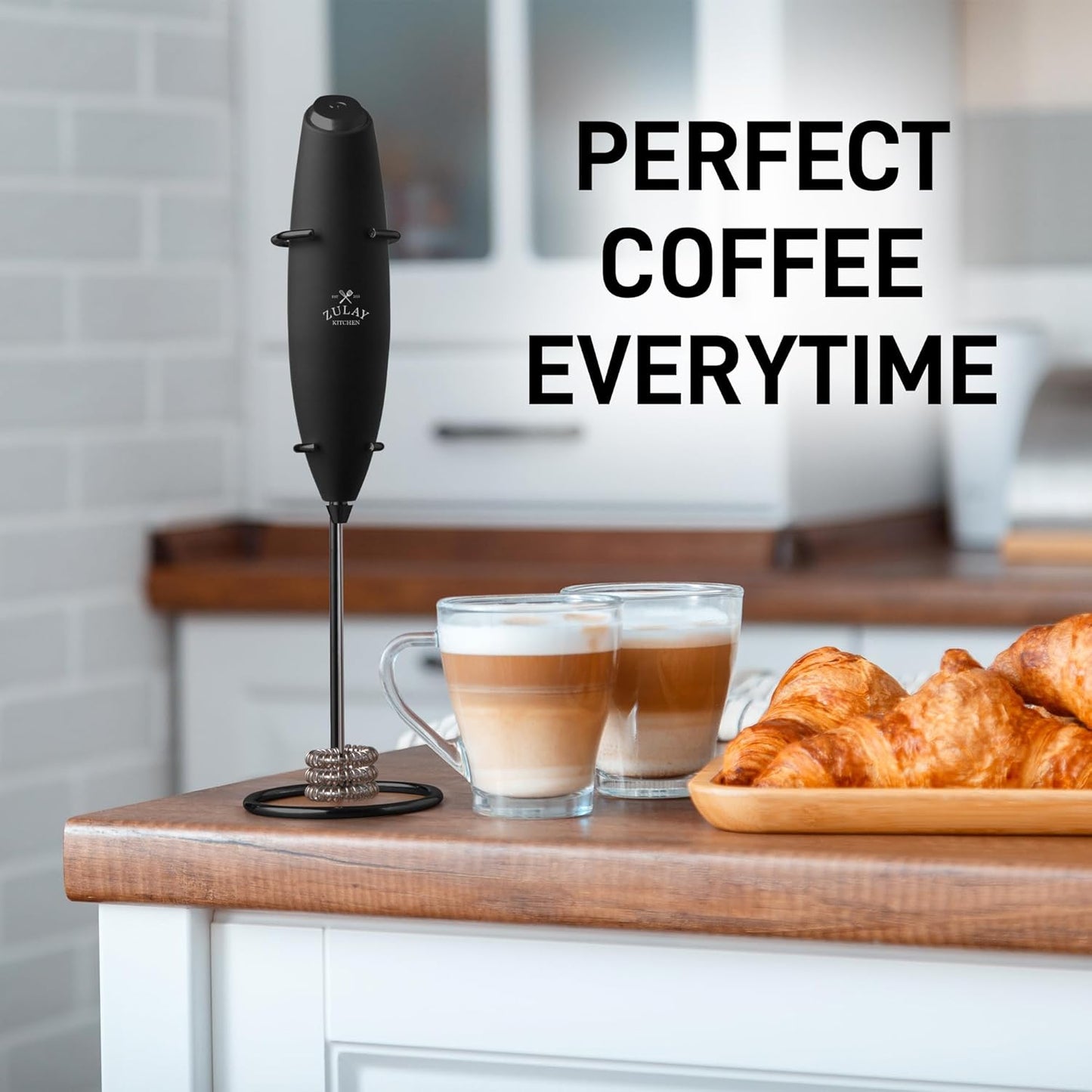 Zulay Kitchen Patented Tornado Triple Whisk Milk Frother with 4 Duracell Batteries – Handheld Foam Maker for Coffee, Lattes, Matcha & Hot Chocolate – Rich, Creamy Froth in Seconds