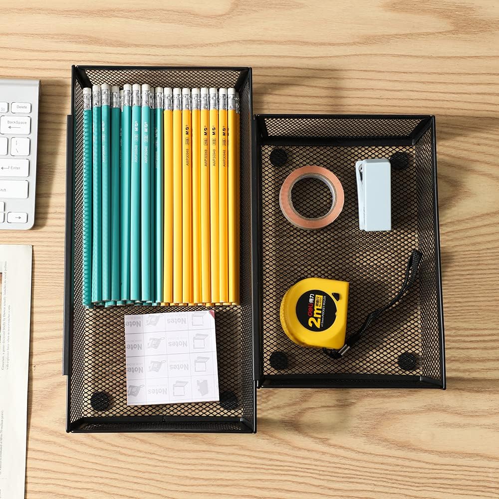 Silverware Organizer ,Mesh Cutlery silverware Tray for Drawer,Tool tray organizer,Utensil Flatware Tableware Organizer for Kitchen,Office,with Non-slip,Fits Standard Drawer,(6x12 IN) 6PSC,Black