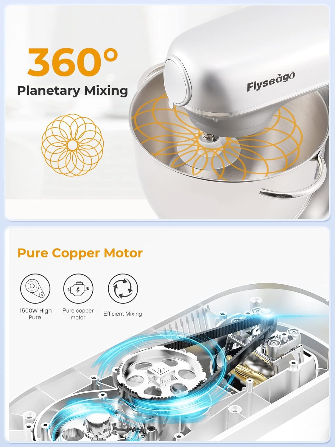 Stand Mixer 8-IN-1 8.5 Qt 2000W Multifunctional Fermentation Electric Kitchen Mixer 6 Speed Tilt-Head with Stainless Steel Bowl, 1.5L Glass Jar Meat Grinder Dough Hook Whisk Pasta Attachment