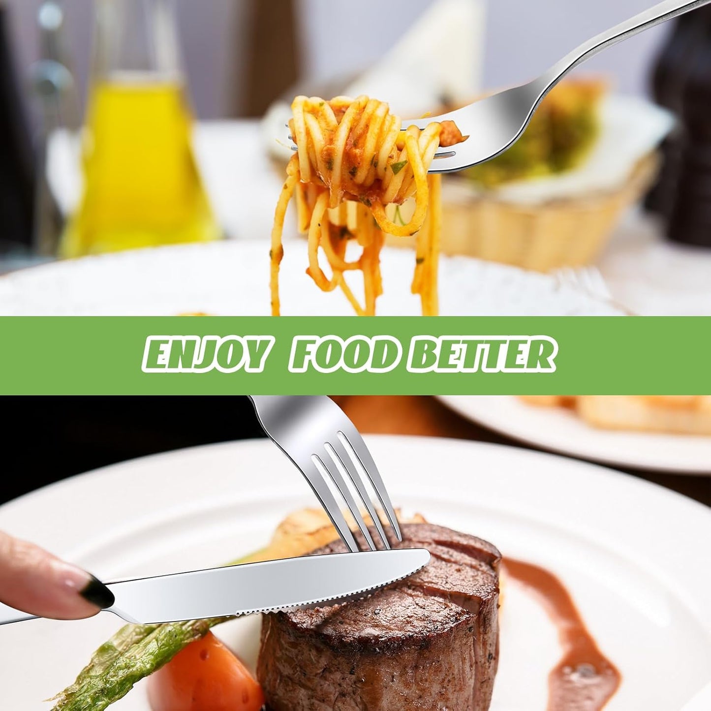 Nuenen 50 Pieces Stainless Steel Forks Silverware Set Dinner Forks and Knives Flatware Tableware Cutlery Set for Kitchen Restaurant(7.1 x 1 Inch, 8.4 x 0.7 Inch,Silver)