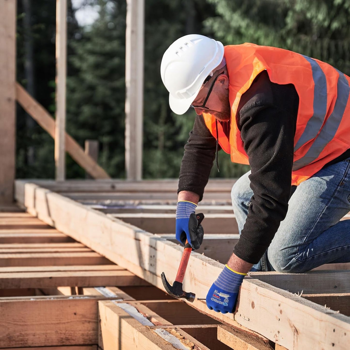 Safety Work Gloves MicroFoam Nitrile Coated-12 Pairs,KAYGO KG18NB,Seamless Knit Nylon Glove with Black Micro-Foam Nitrile Grip,Ideal for General Purpose,Automotive,Home Improvement Blue