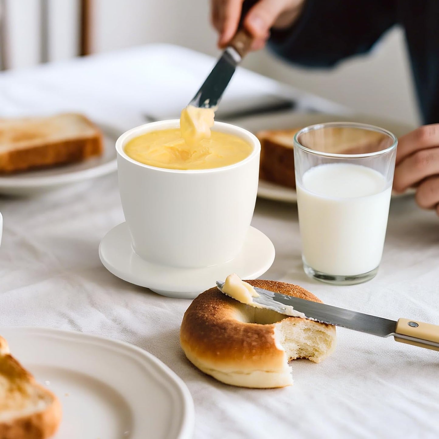 Large Butter Crock for Counter with Water Line, Butter Keeper, Ceramic French Butter Dish Holder for Fresh Spreadable Soft Butter (White, 8 Ounce)