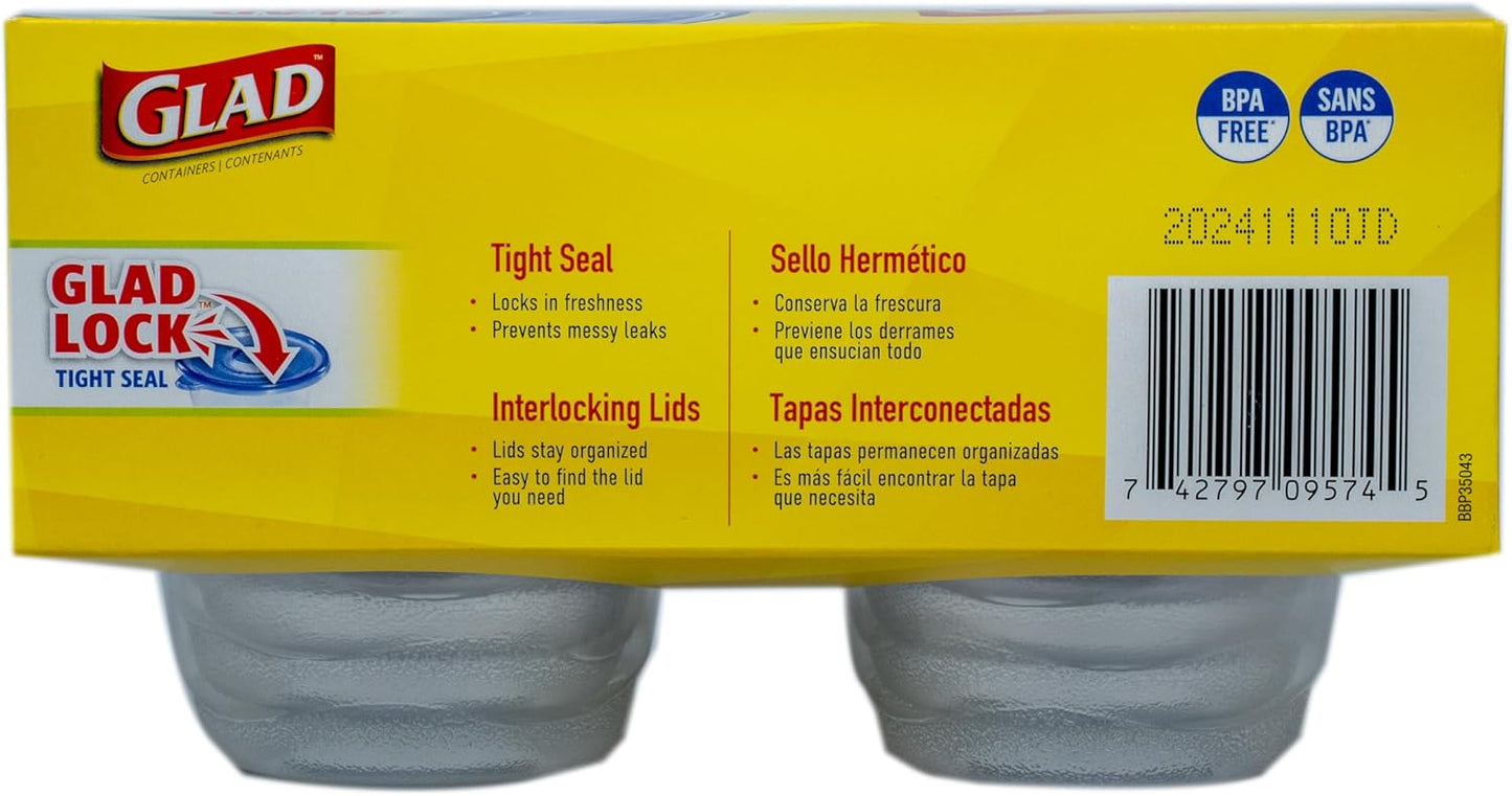 Glad GladWare Mini Round Food Storage Containers - Small Meal Container Holds up to 4 Ounces of Food - Lock Tight Seal, 8 Count - 12 Pack