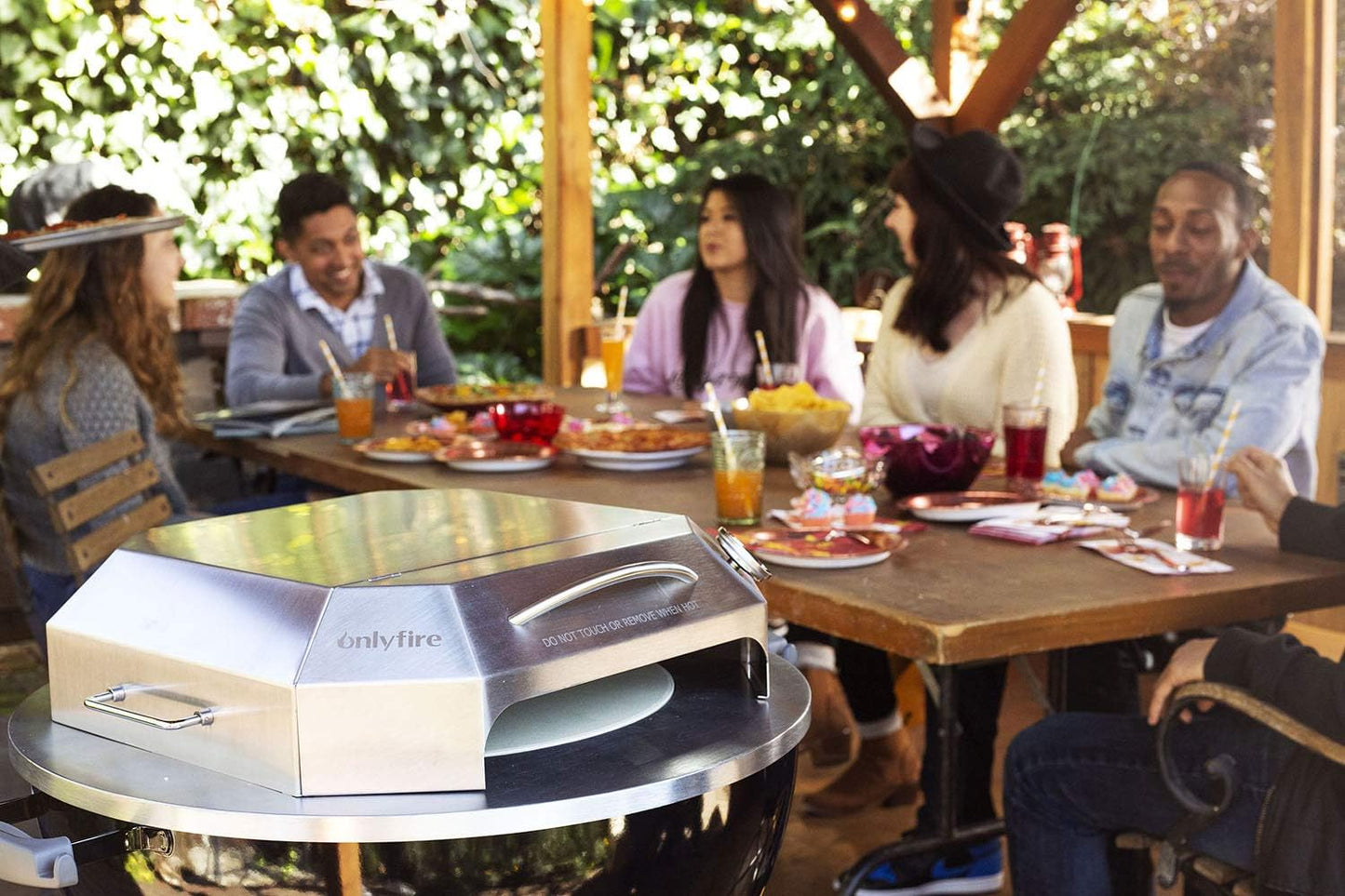 Onlyfire Stainless Steel Pizza Oven Kit for 22 Inch Charcoal Kettle Grilll - Outdoor Grill Top Pizza Oven Kit, Pizza Maker Tool Set Including Pizza Chamber, Pizza Stone, Pizza Peel and Thermometer