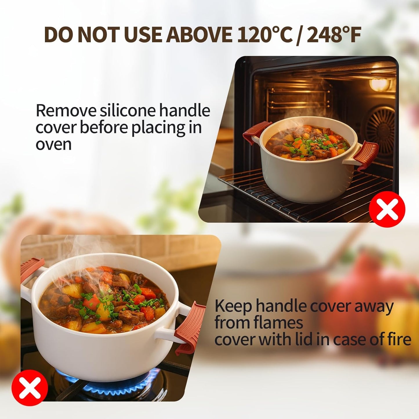 Cast Iron Skillet Handle Covers - 3 Pack Heat Resistant Silicone Pan Handle Sleeve, Non-Slip Pot Handle Covers Potholder for Cast Iron Skillet Pan (Red)