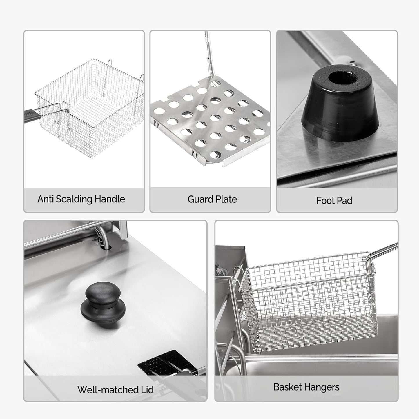 ROVSUN 22.8QT Commercial Deep Fryer with Baskets & Lids, 21.8L Stainless Steel Electric Double Fryer, Countertop Kitchen Frying Machine w/Temperature Control, French Fries Donuts 3400W