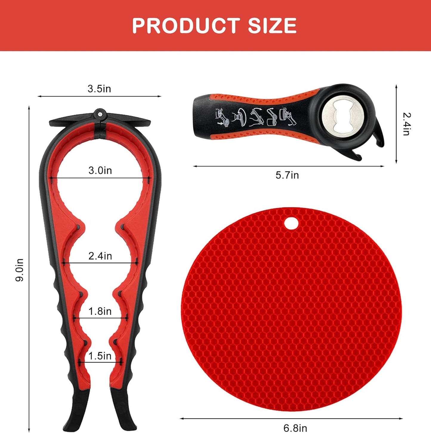 Jar Opener for Weak Hands, Seniors with Arthritis, 5 in 1 Multi Function Bottle Opener Lid Opener For Arthritic Hands with Non Slip Rubber Jar opener Gripper Pad