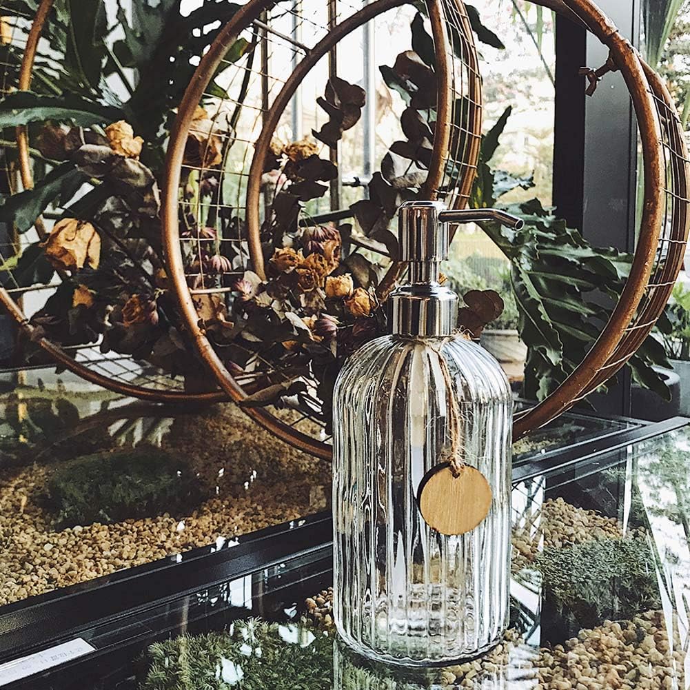 JASAI 18 Oz Clear Glass Soap Dispenser with Rust Proof Stainless Steel Pump, Refillable Liquid Hand soap Dispenser for Bathroom, Premium Kitchen Soap Dispenser (Clear).